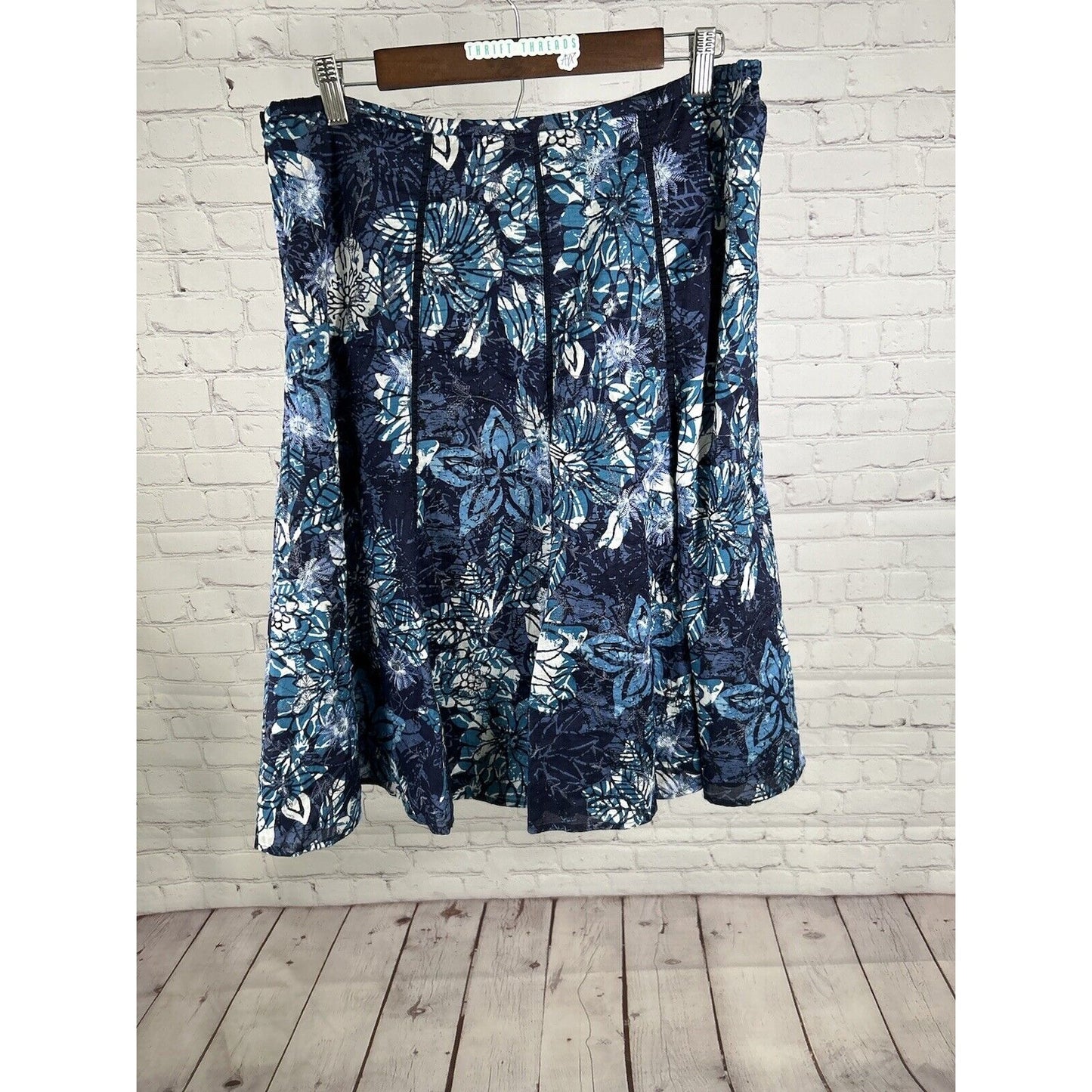 Chicos 100% Cotton Lined Blue White Floral Embroidered A Line Skirt Women’s M