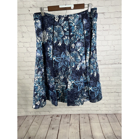 Chicos 100% Cotton Lined Blue White Floral Embroidered A Line Skirt Women’s M