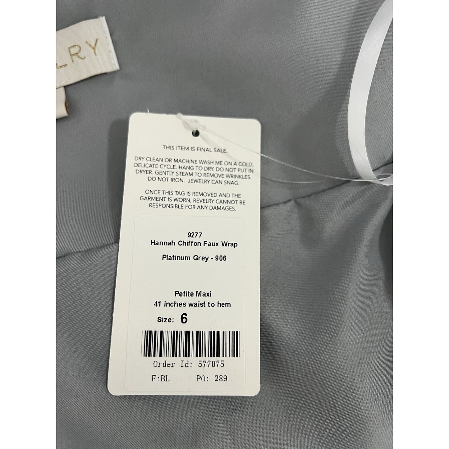 NWD Revelry Platinum Grey Hannah Chiffon Faux Wrap Slit Petite Maxi Long Dress 6