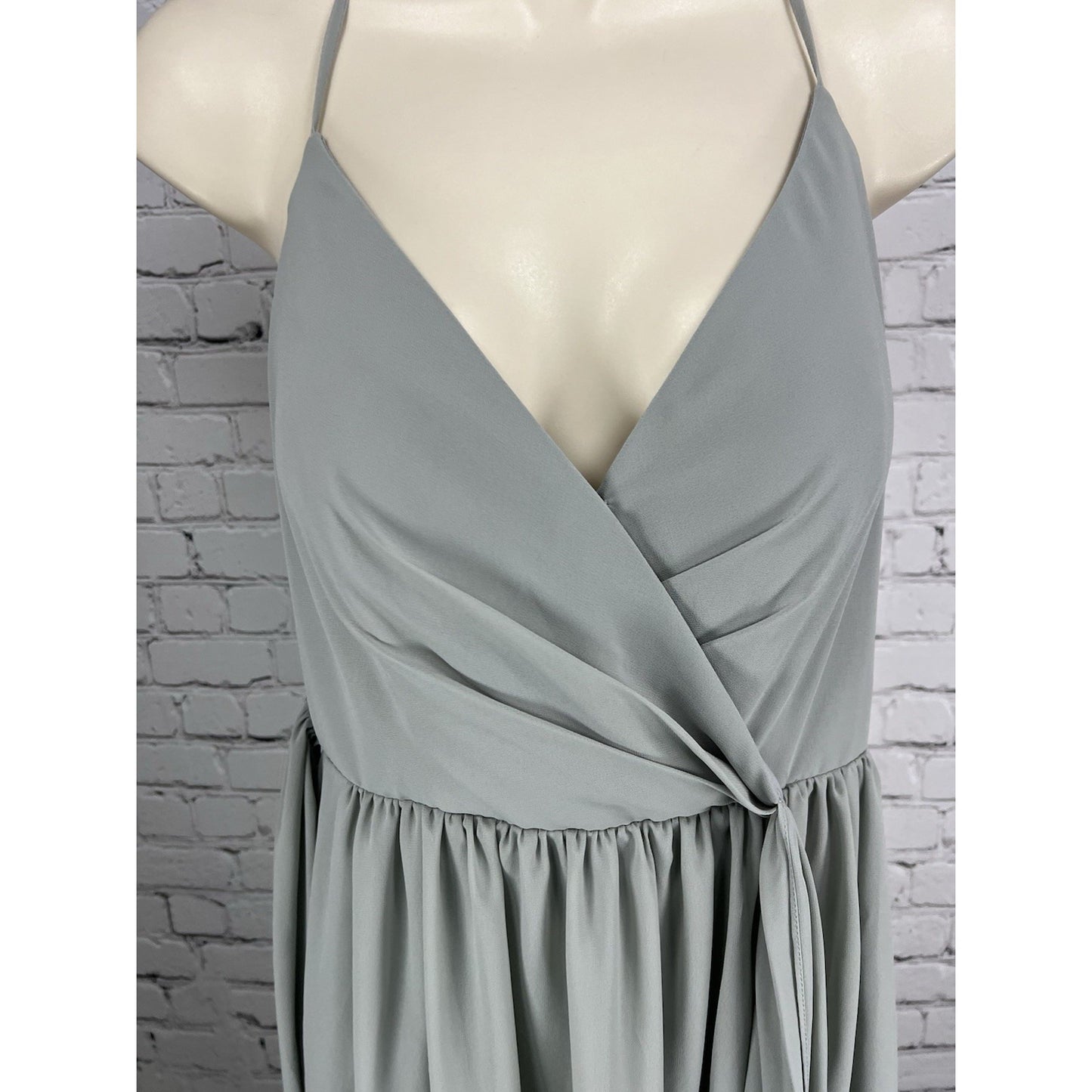 NWD Revelry Platinum Grey Hannah Chiffon Faux Wrap Slit Petite Maxi Long Dress 6