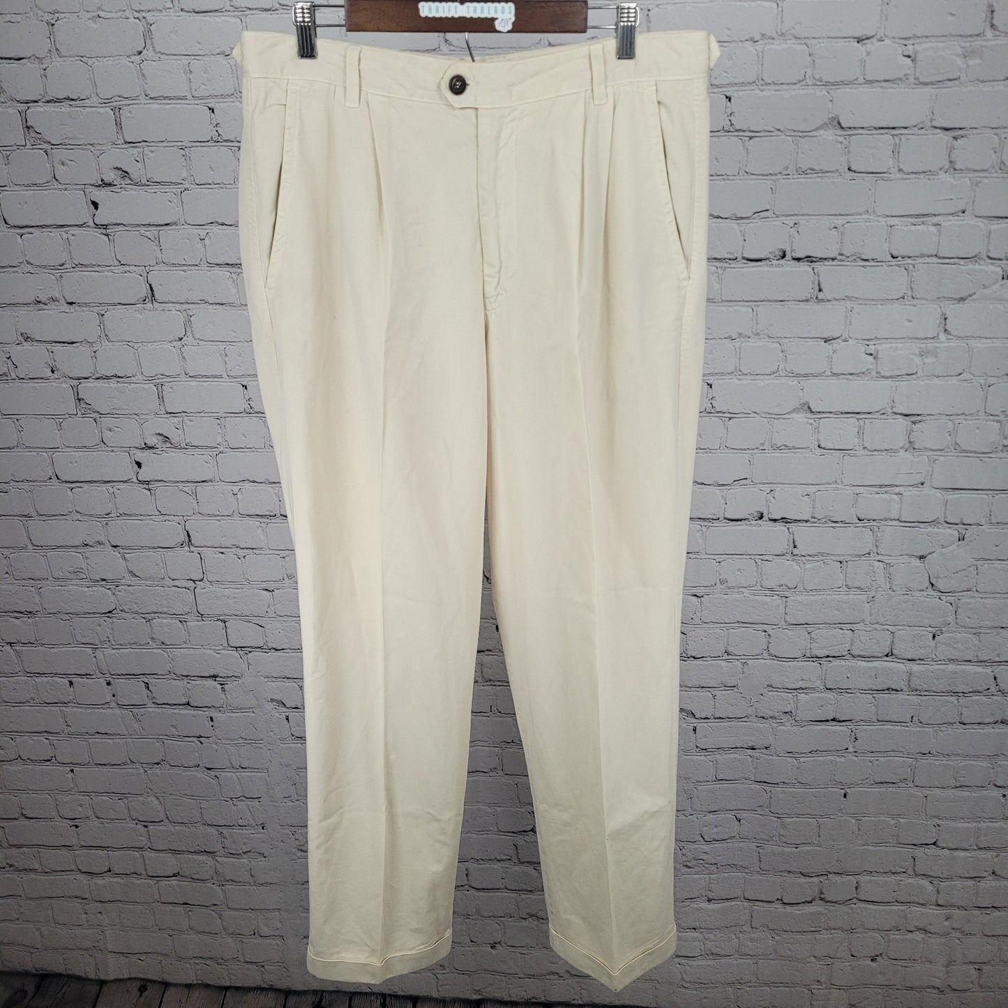 VTG Ermenegildo Zegna Ivory Cotton Pleated Chino Pants Italy Size 54 XL (35x31)