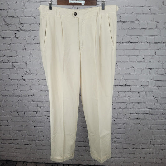 VTG Ermenegildo Zegna Ivory Cotton Pleated Chino Pants Italy Size 54 XL (35x31)