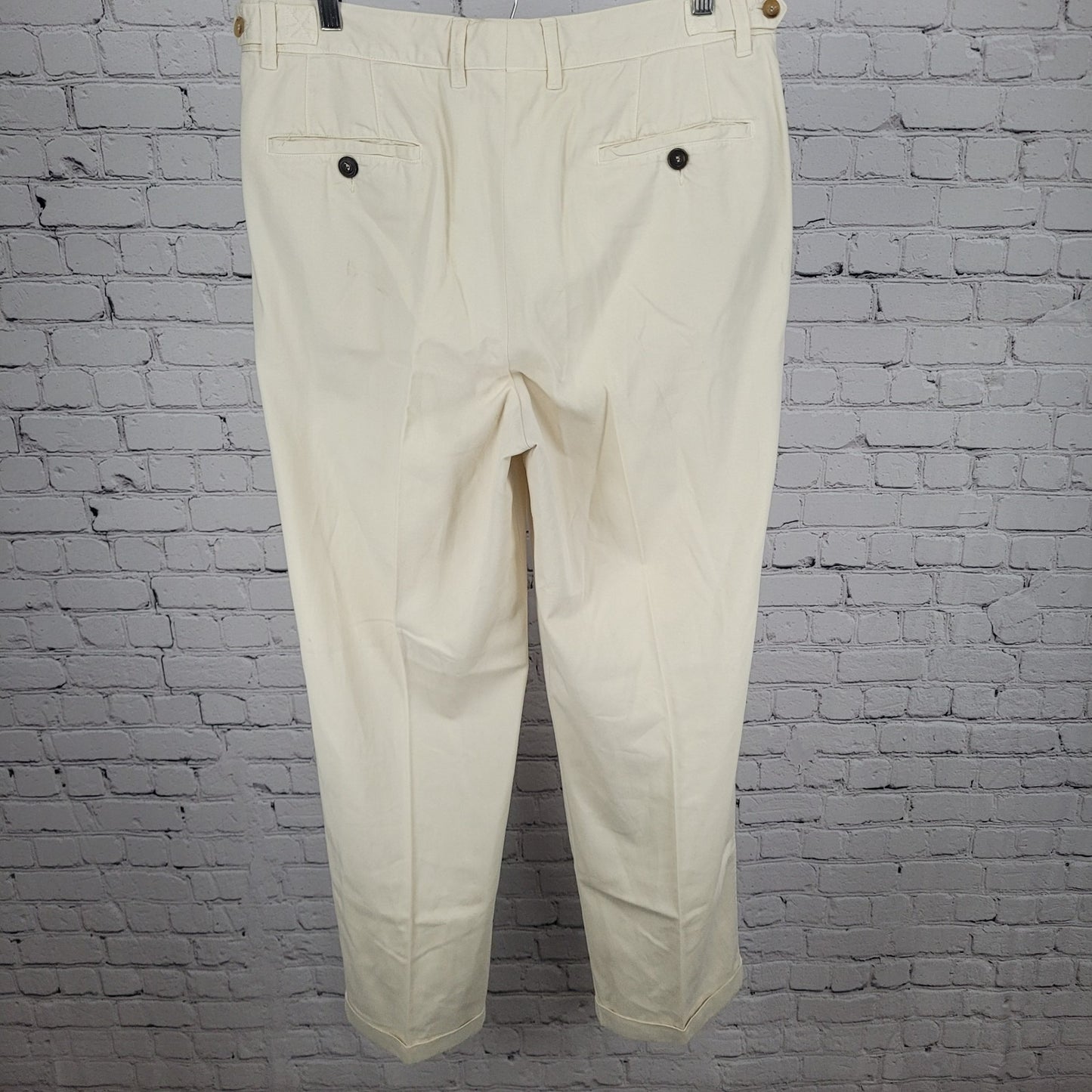 VTG Ermenegildo Zegna Ivory Cotton Pleated Chino Pants Italy Size 54 XL (35x31)