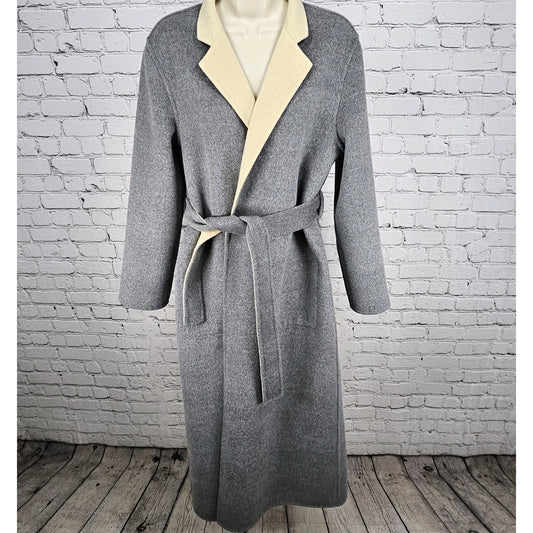 VTG Worth Grey Beige Wool Angora Cashgora Reversible Belted Coat Medium MP