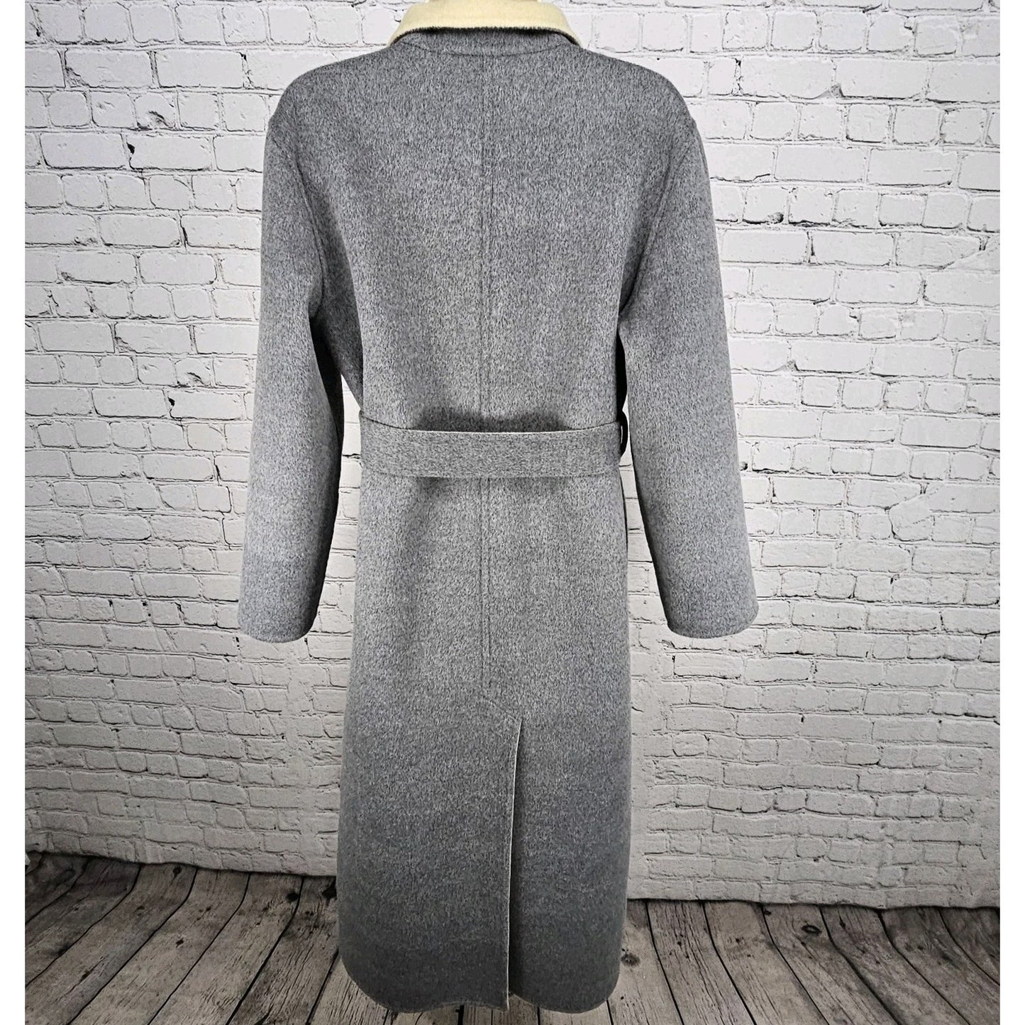 VTG Worth Grey Beige Wool Angora Cashgora Reversible Belted Coat Medium MP