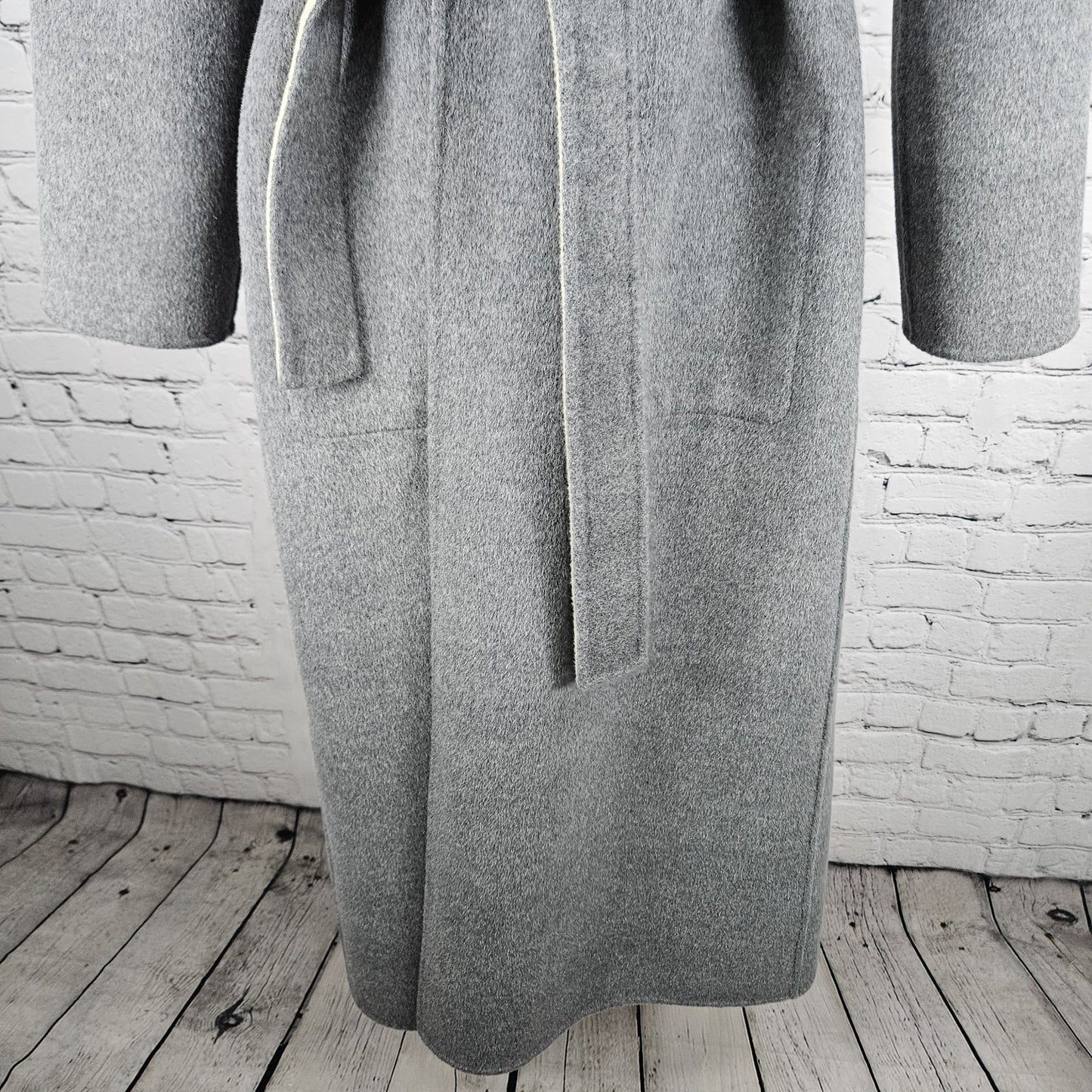 VTG Worth Grey Beige Wool Angora Cashgora Reversible Belted Coat Medium MP