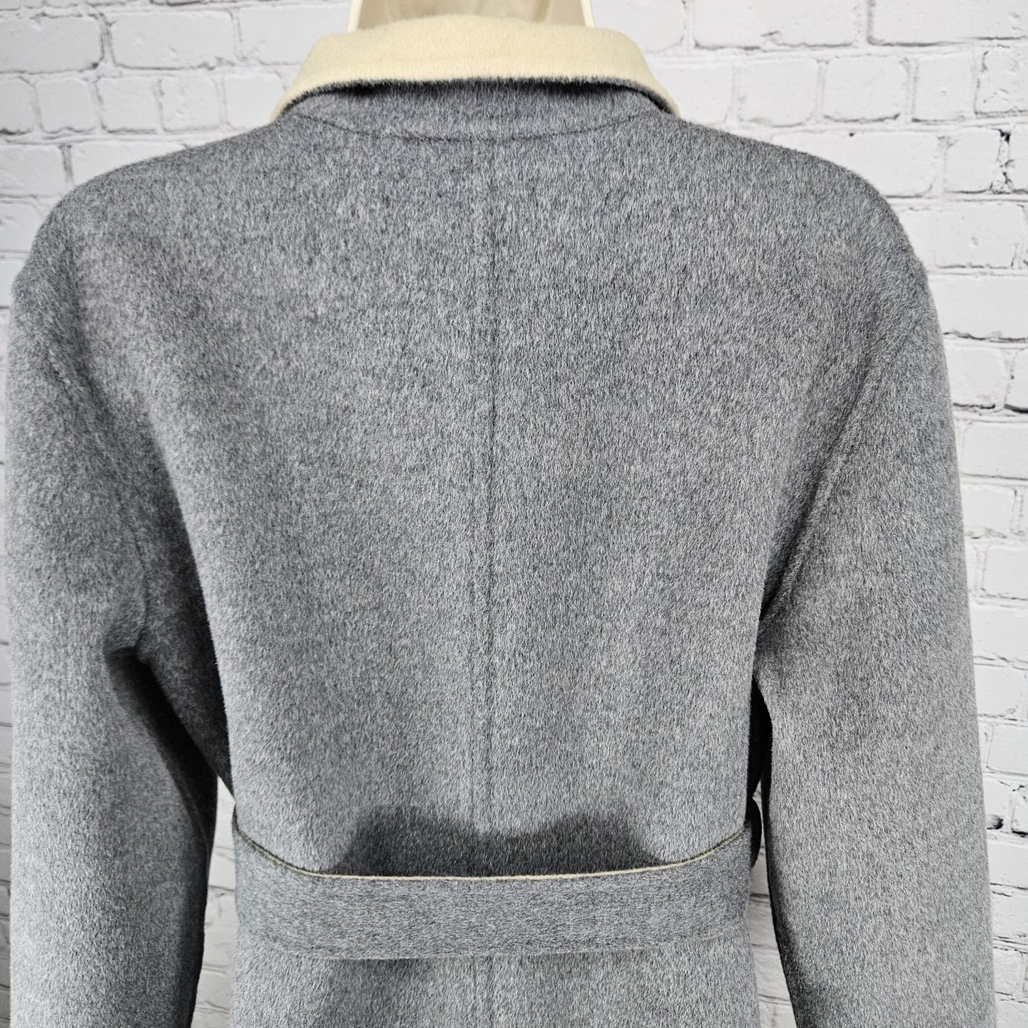 VTG Worth Grey Beige Wool Angora Cashgora Reversible Belted Coat Medium MP