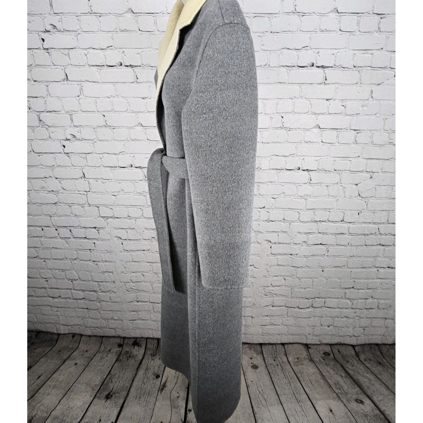 VTG Worth Grey Beige Wool Angora Cashgora Reversible Belted Coat Medium MP
