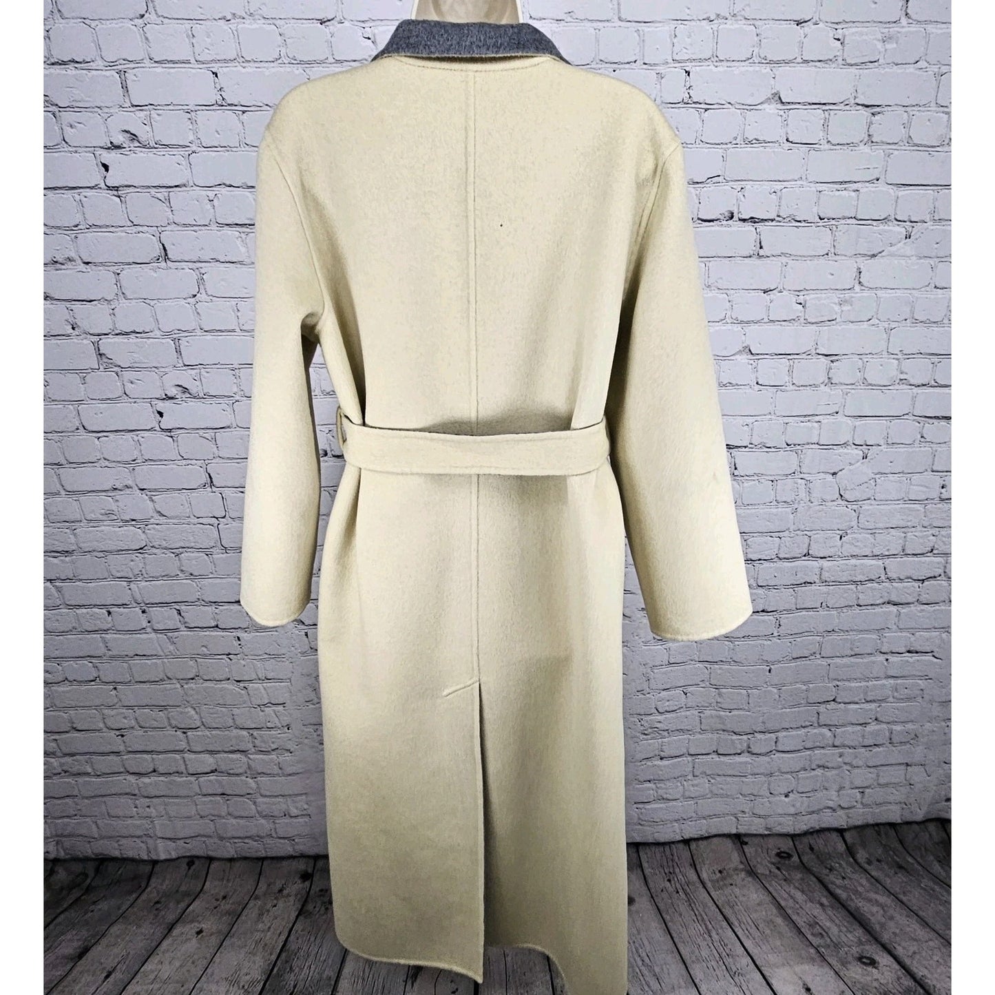 VTG Worth Grey Beige Wool Angora Cashgora Reversible Belted Coat Medium MP