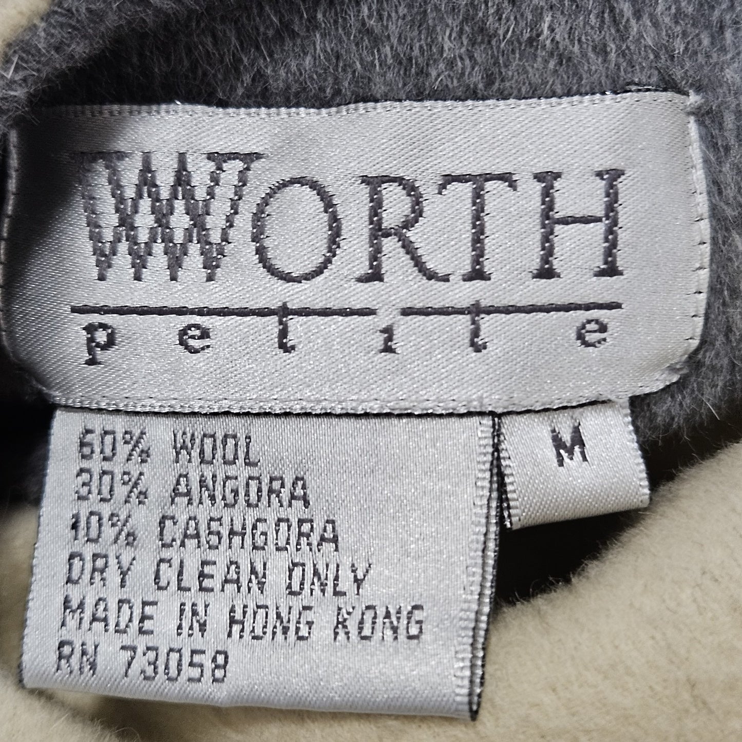 VTG Worth Grey Beige Wool Angora Cashgora Reversible Belted Coat Medium MP