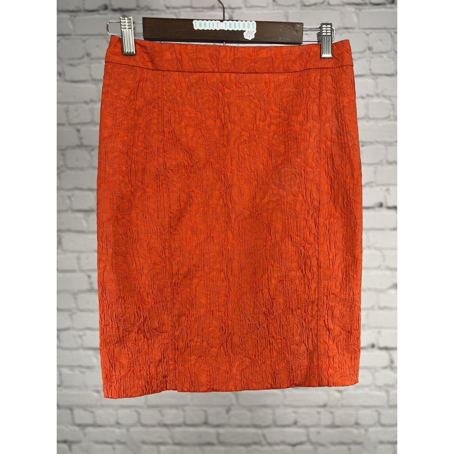 Vanessa Virginia Anthropologie Orange Red Brocade Textured Pencil Skirt Size 0