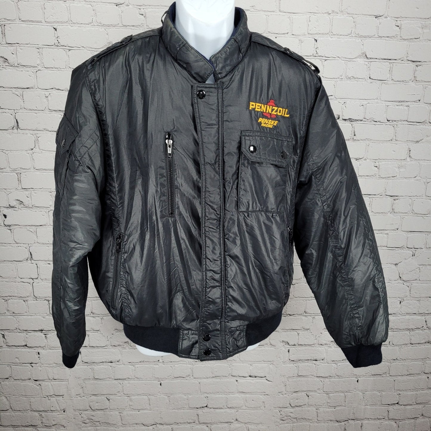 VTG Pennzoil Penske Racing Black Insulated Zip Bomber Puffer Jacket Medium M