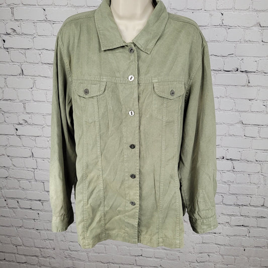 Chico's Green Suede Like Lightweight Button Up Long Sleeve Shirt Size 3 US 16