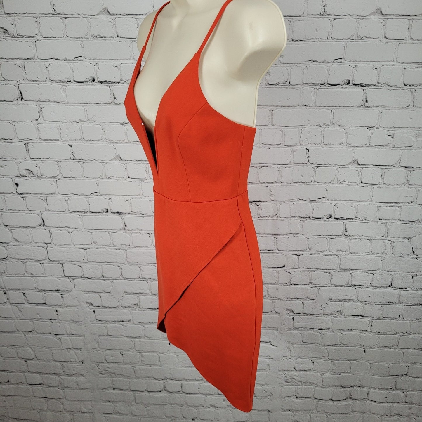 Lulus Orange Strappy Plunge Stretch Asymmetrical Skirt Bodycon Short Dress XS