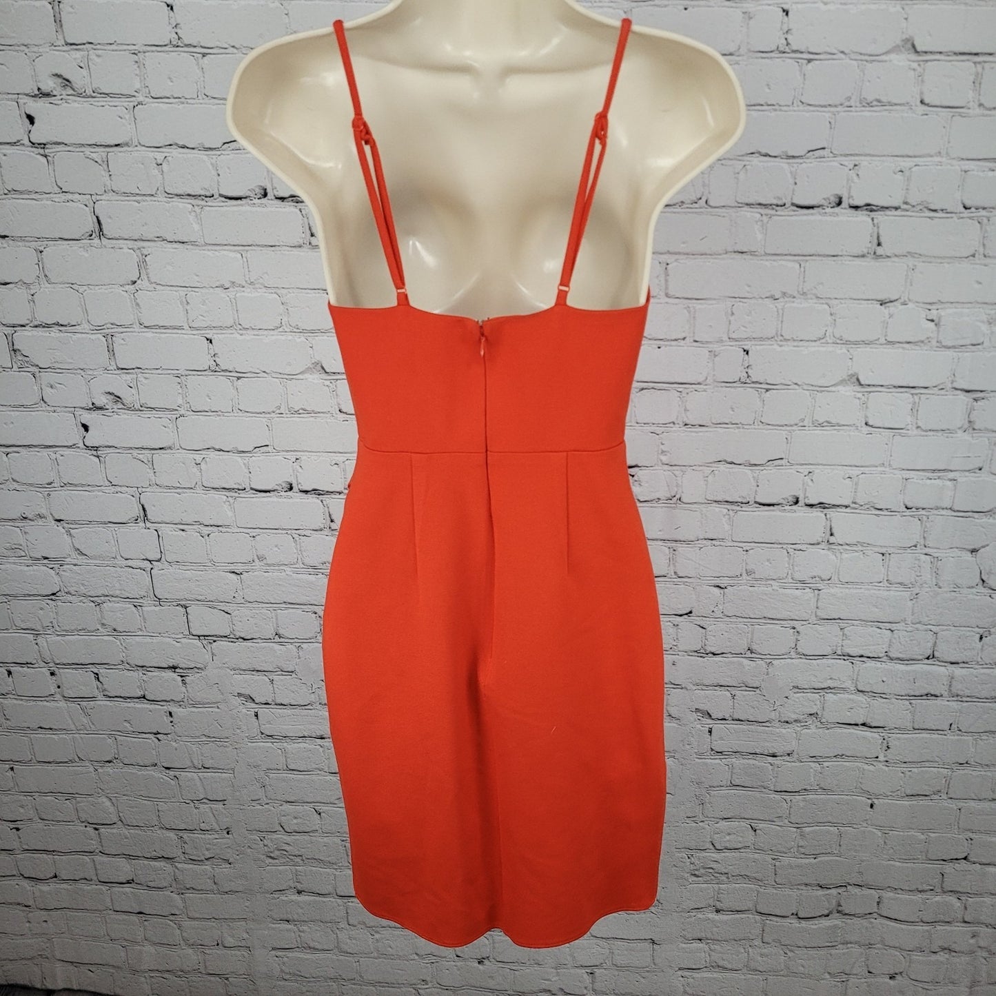 Lulus Orange Strappy Plunge Stretch Asymmetrical Skirt Bodycon Short Dress XS