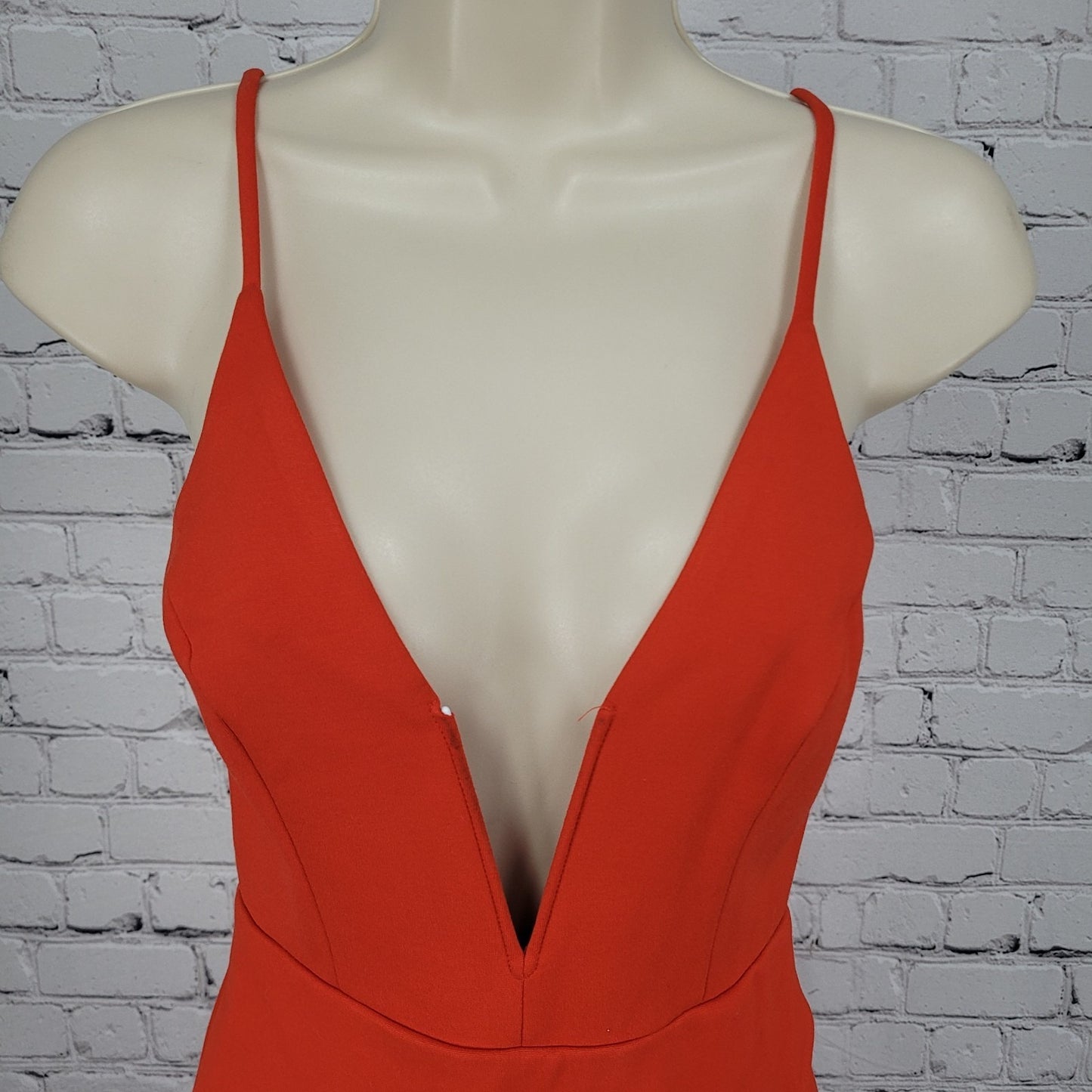 Lulus Orange Strappy Plunge Stretch Asymmetrical Skirt Bodycon Short Dress XS