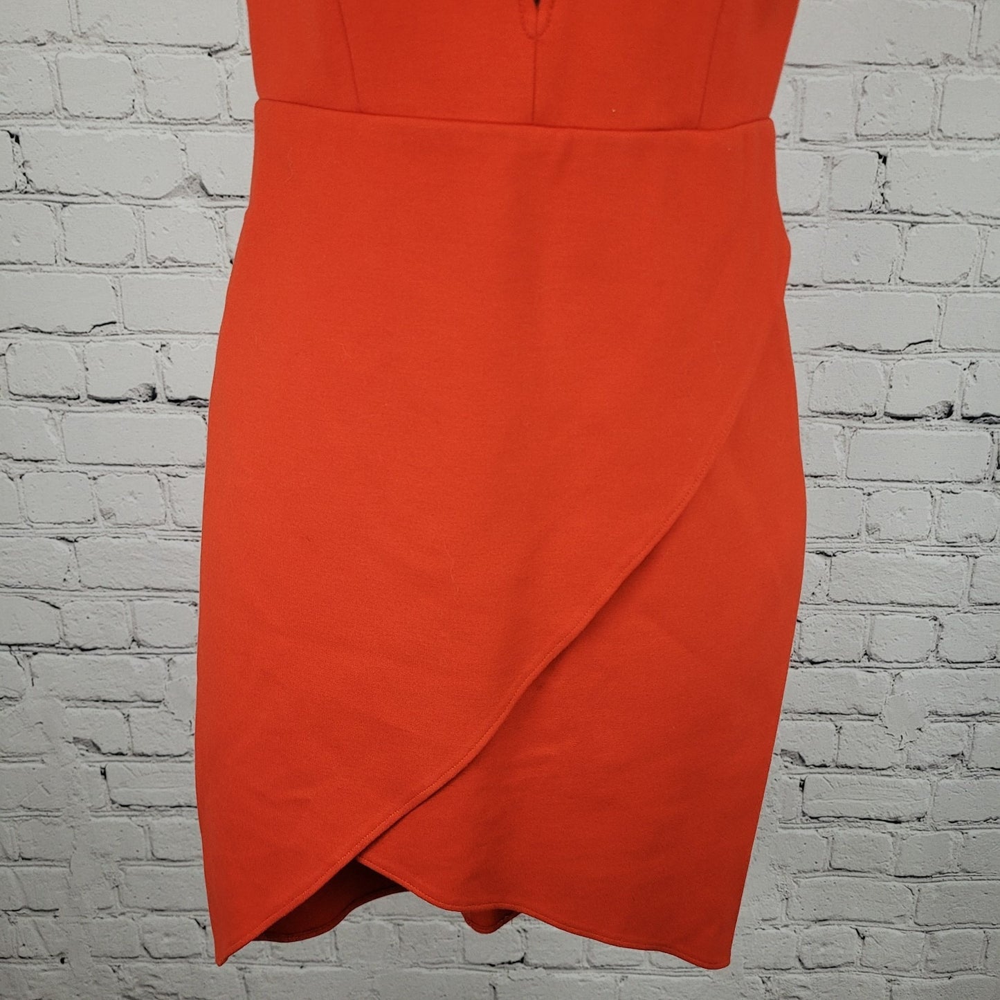 Lulus Orange Strappy Plunge Stretch Asymmetrical Skirt Bodycon Short Dress XS