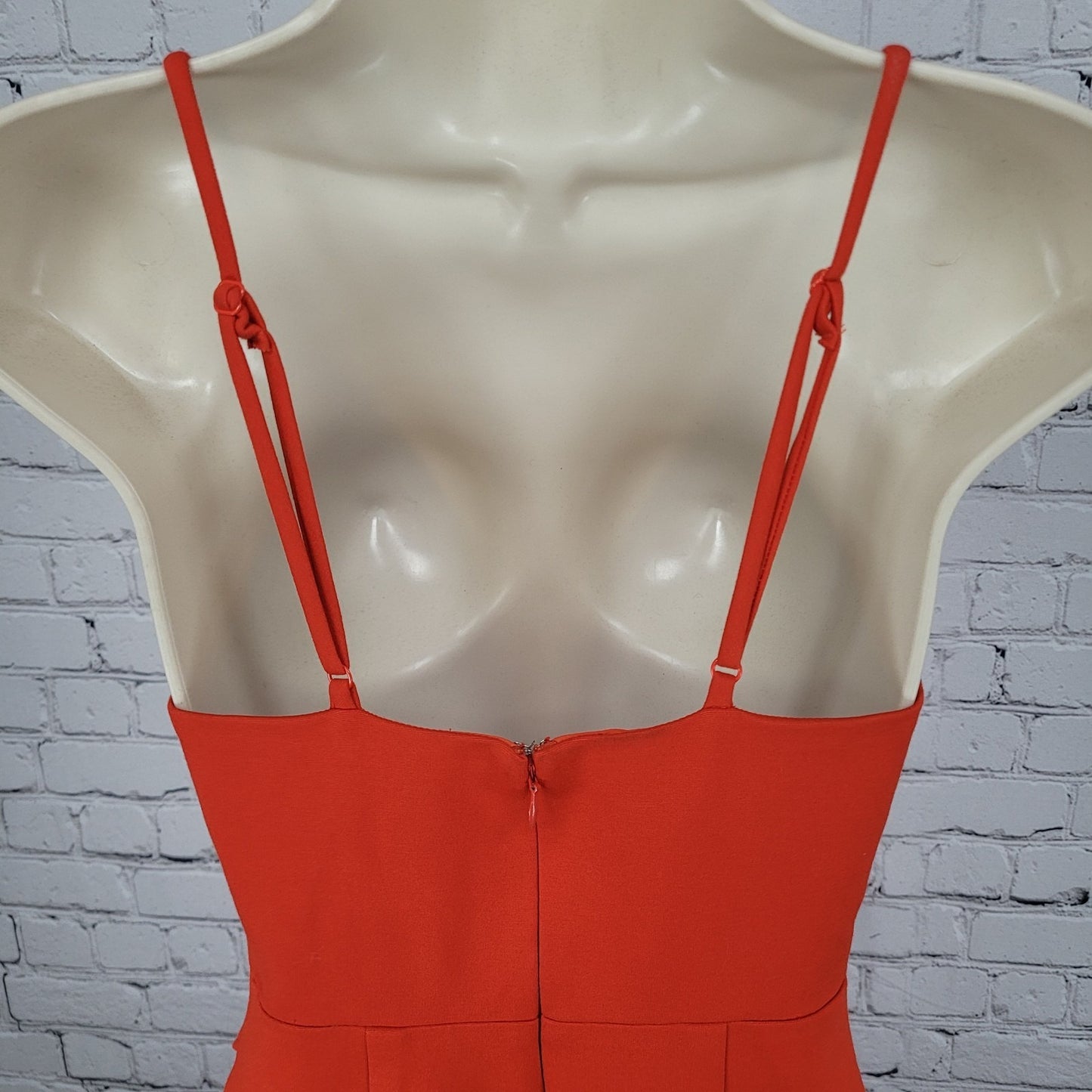 Lulus Orange Strappy Plunge Stretch Asymmetrical Skirt Bodycon Short Dress XS