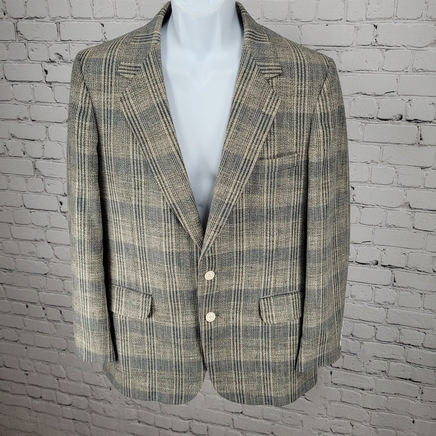 VTG Slax Menswear Blue Plaid 2 Button Vented Blazer Sport Coat USA Made Size 40