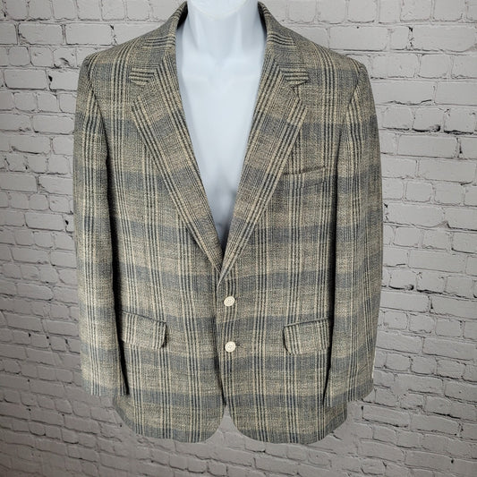 VTG Slax Menswear Blue Plaid 2 Button Vented Blazer Sport Coat USA Made Size 40
