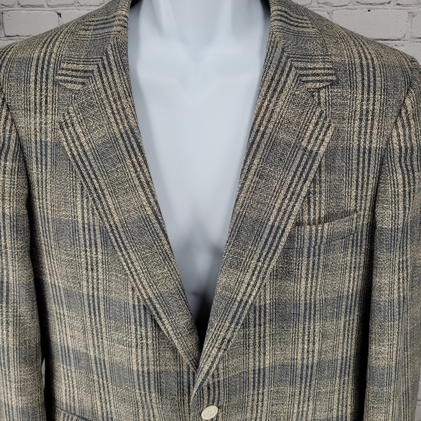 VTG Slax Menswear Blue Plaid 2 Button Vented Blazer Sport Coat USA Made Size 40