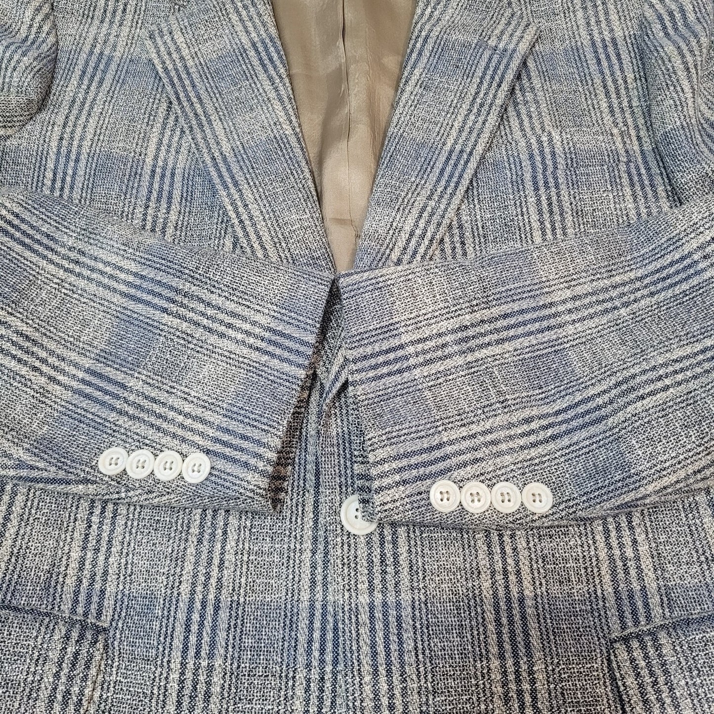 VTG Slax Menswear Blue Plaid 2 Button Vented Blazer Sport Coat USA Made Size 40