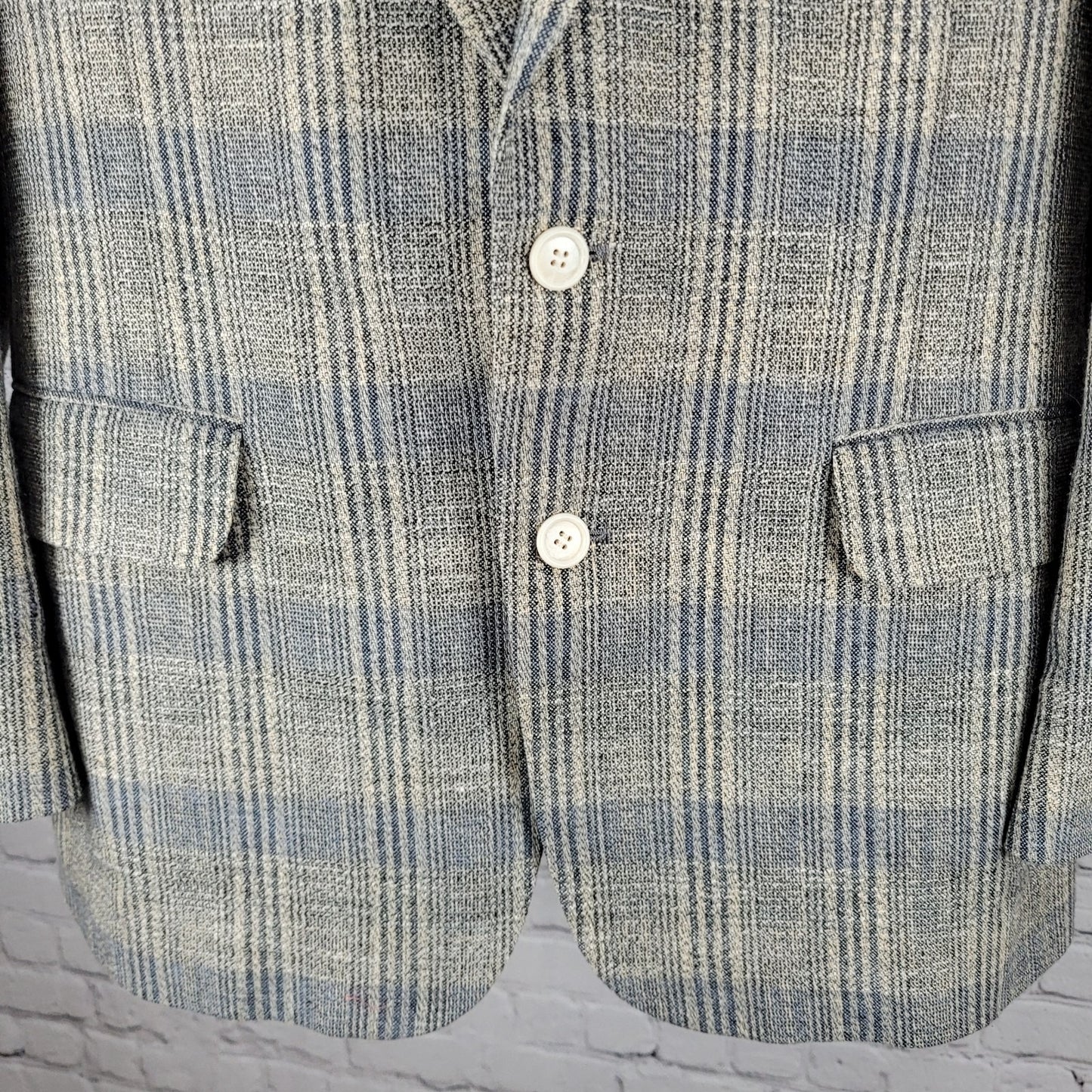 VTG Slax Menswear Blue Plaid 2 Button Vented Blazer Sport Coat USA Made Size 40