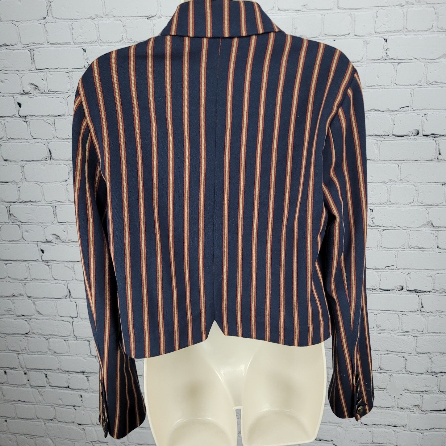 Free People Navy Striped Double Breasted Buttoned Cropped Jacket Small S