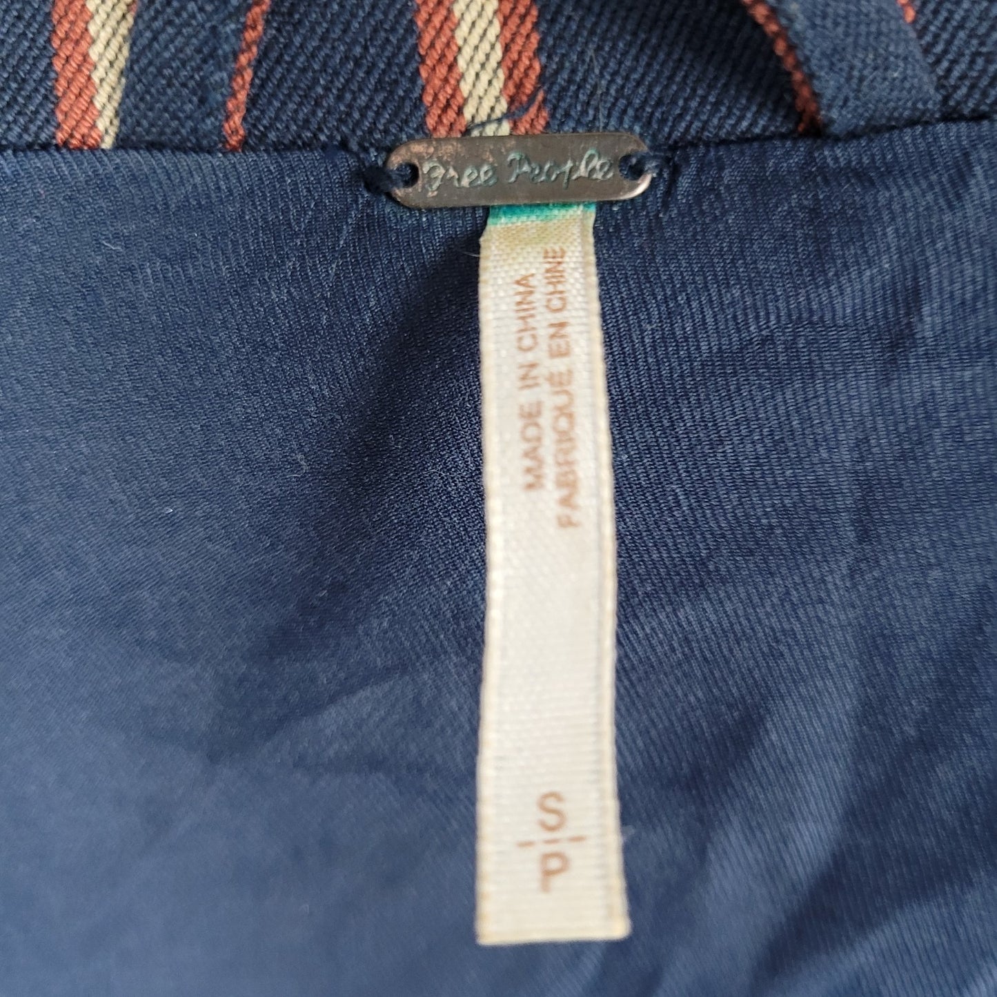 Free People Navy Striped Double Breasted Buttoned Cropped Jacket Small S