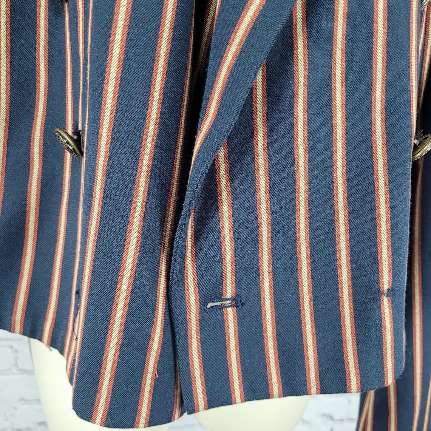 Free People Navy Striped Double Breasted Buttoned Cropped Jacket Small S