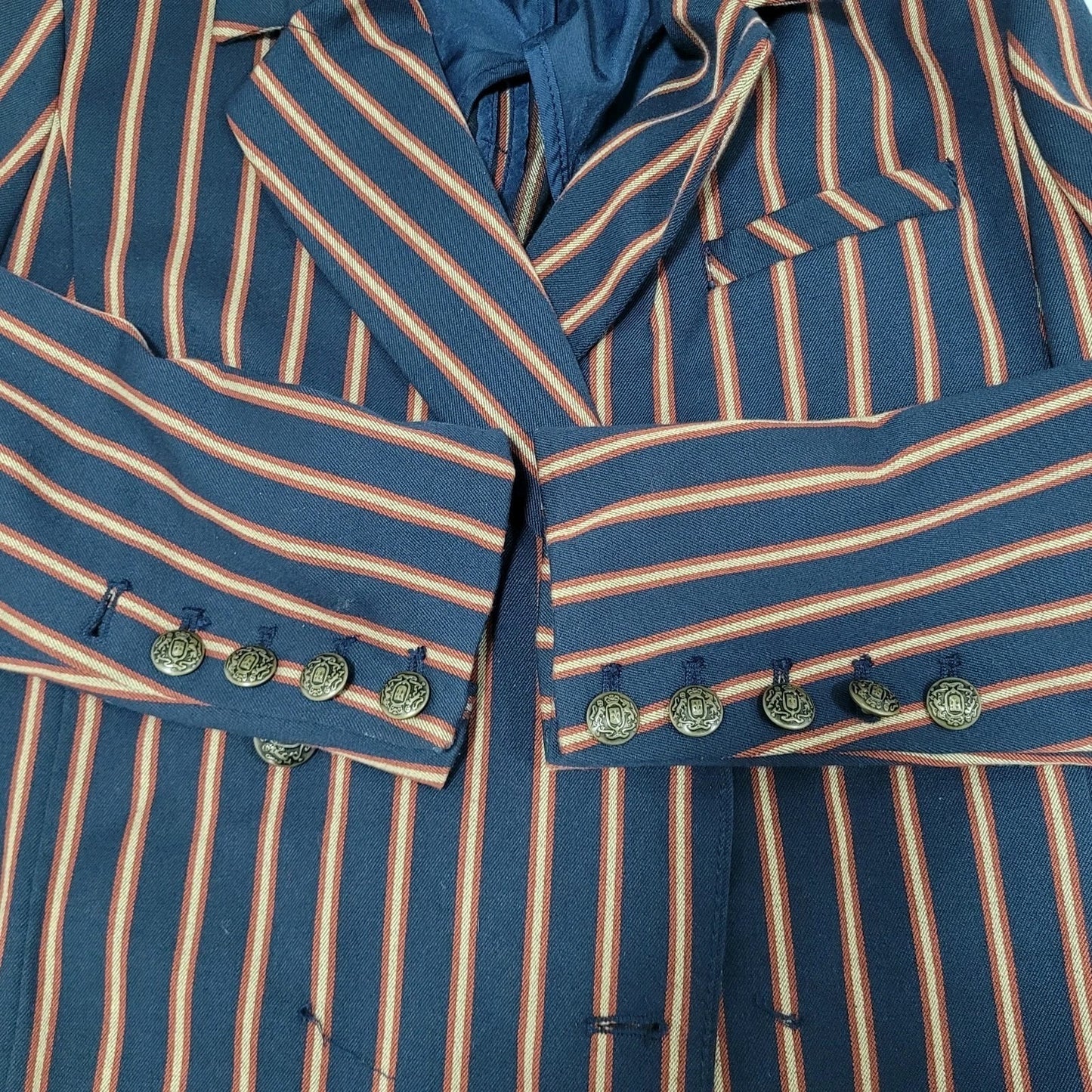 Free People Navy Striped Double Breasted Buttoned Cropped Jacket Small S