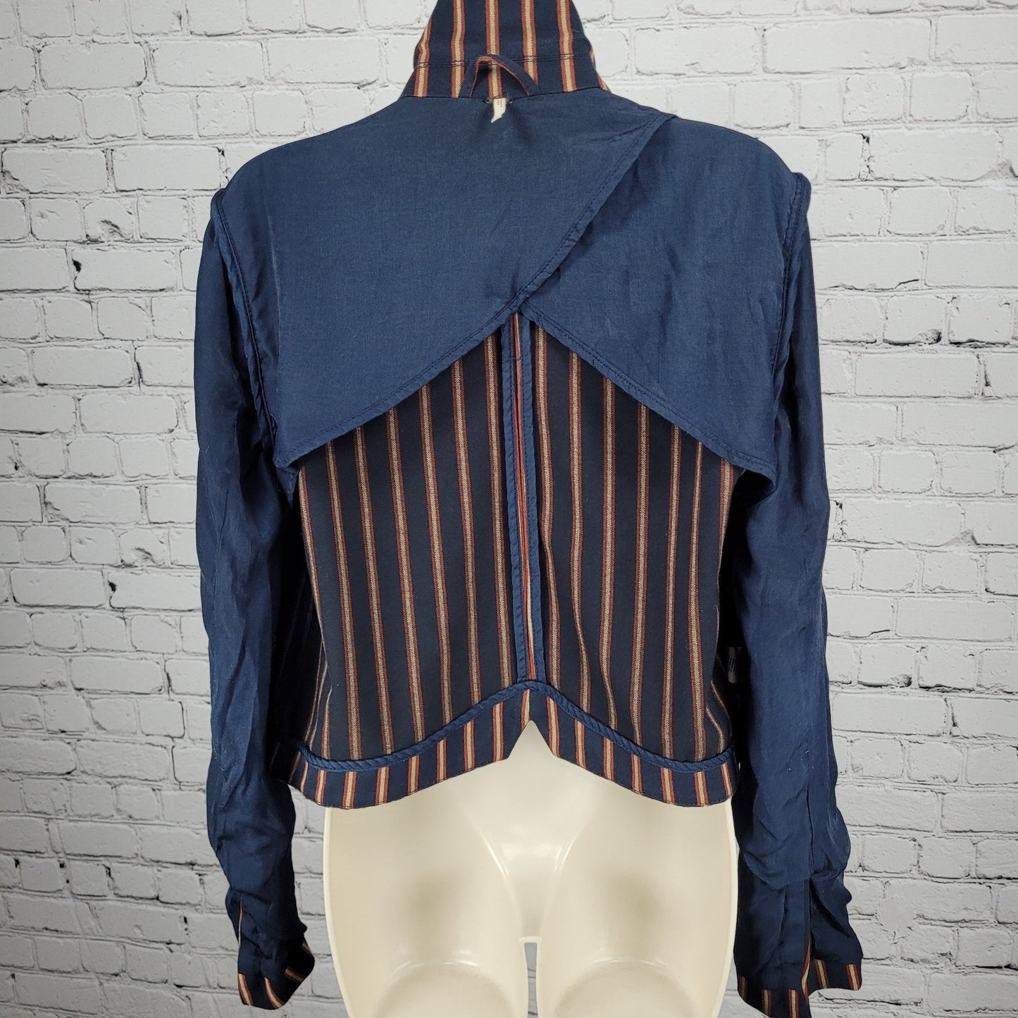 Free People Navy Striped Double Breasted Buttoned Cropped Jacket Small S