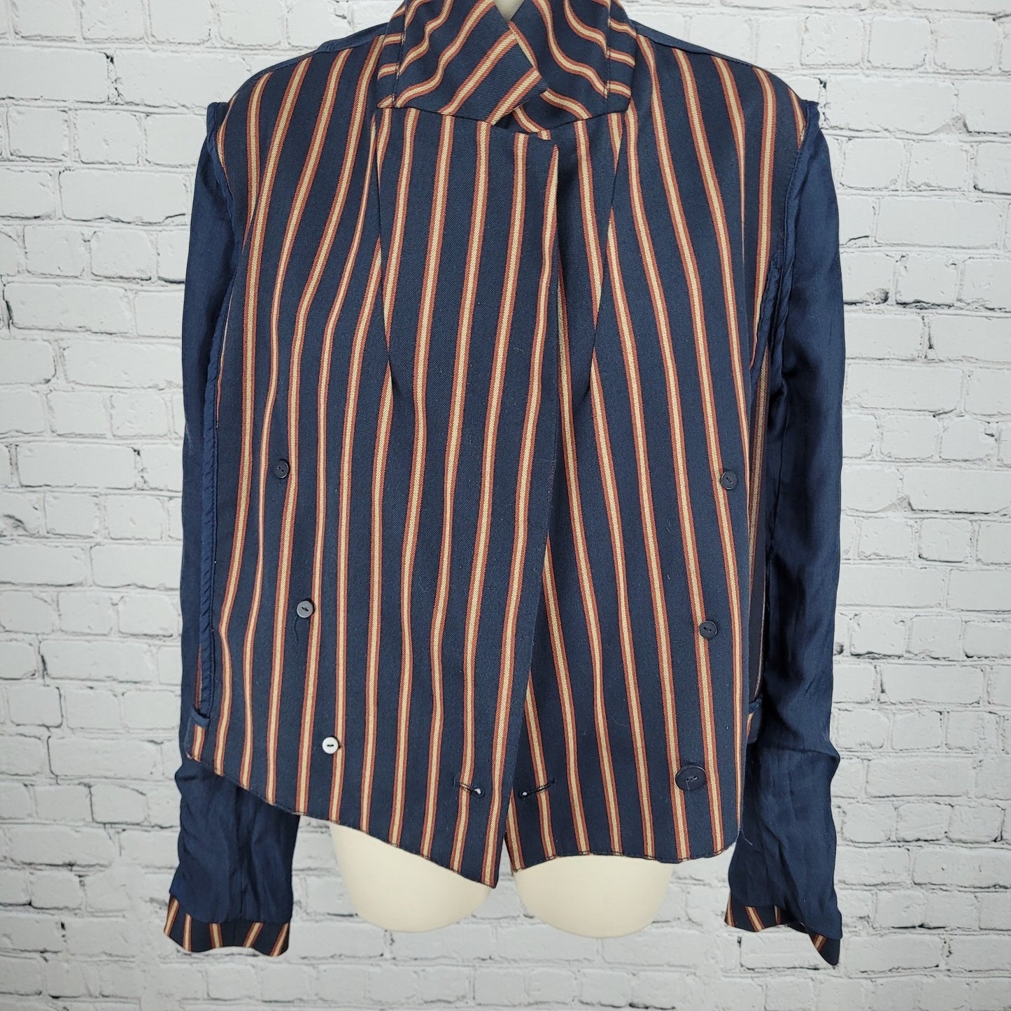 Free People Navy Striped Double Breasted Buttoned Cropped Jacket Small S