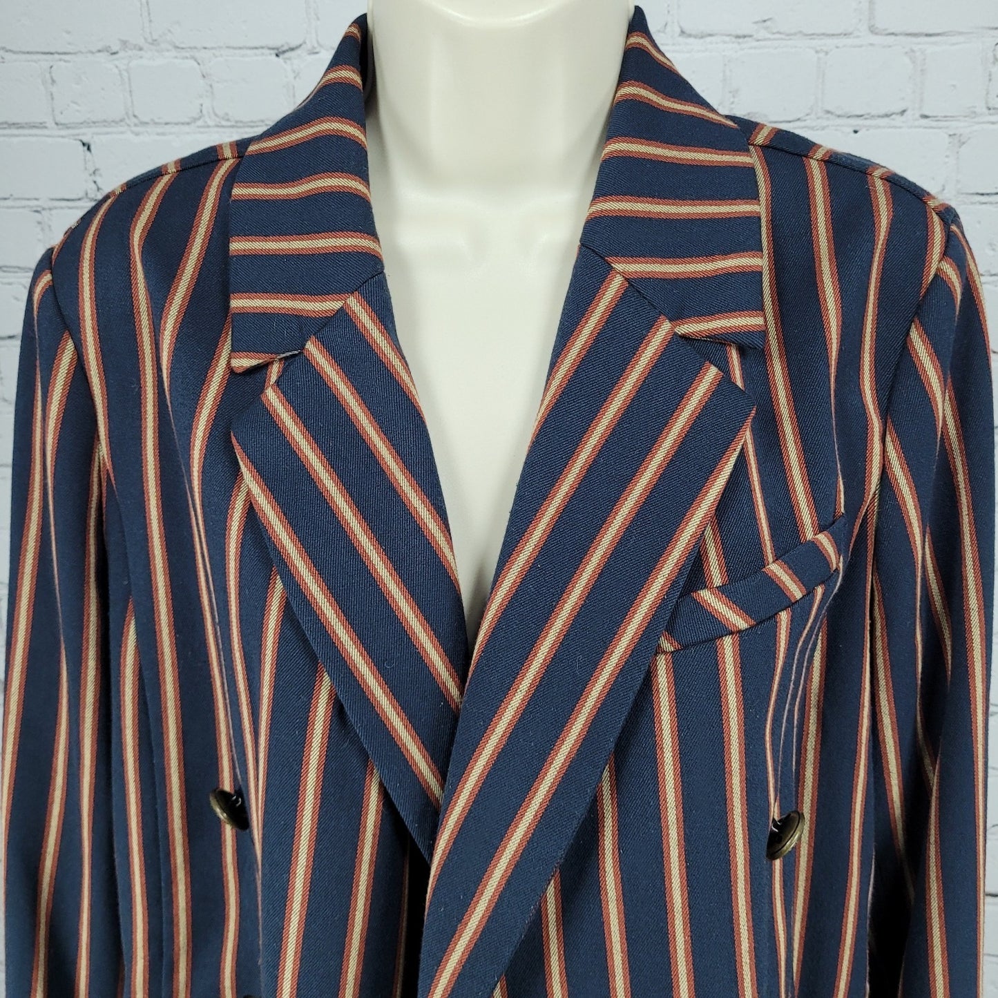 Free People Navy Striped Double Breasted Buttoned Cropped Jacket Small S