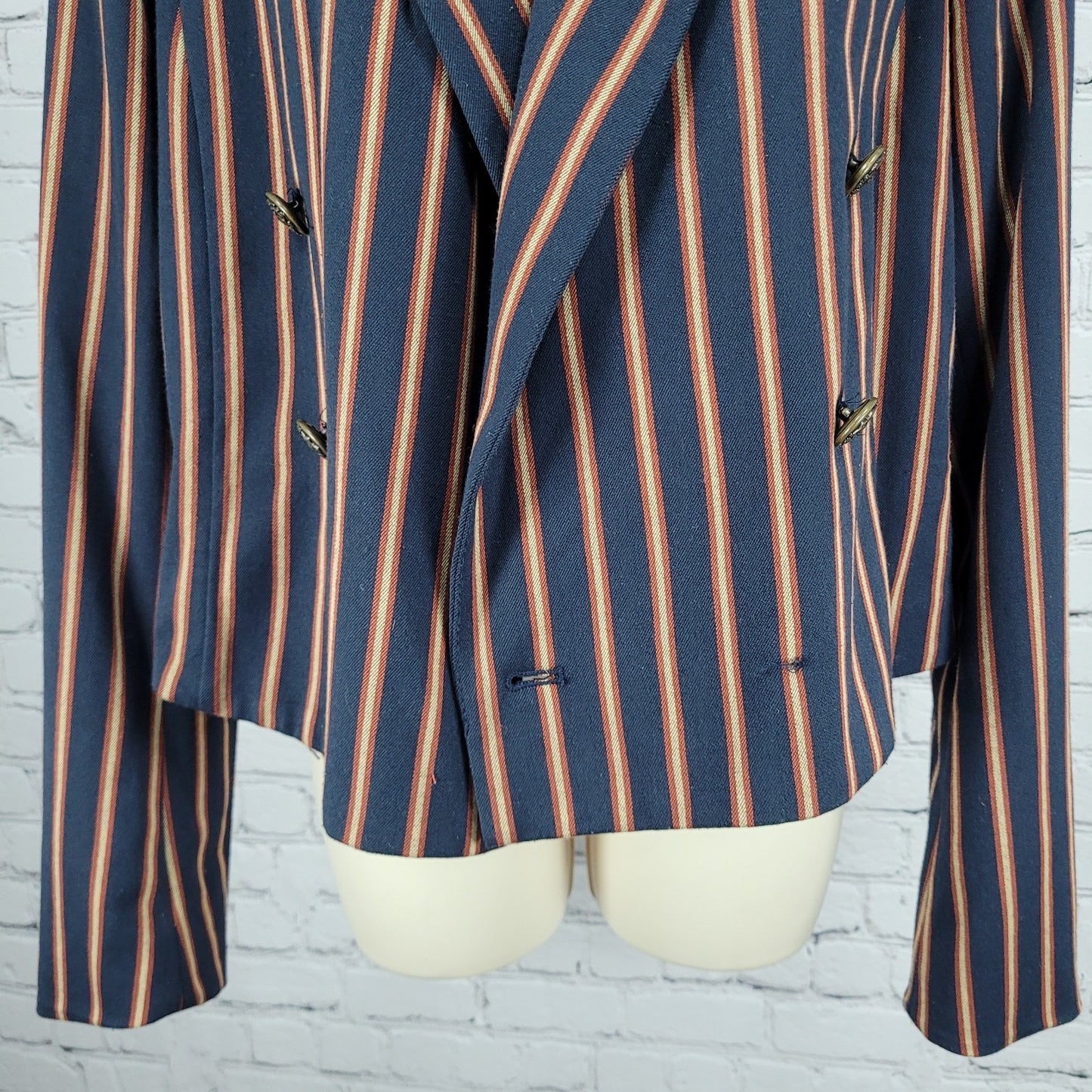 Free People Navy Striped Double Breasted Buttoned Cropped Jacket Small S