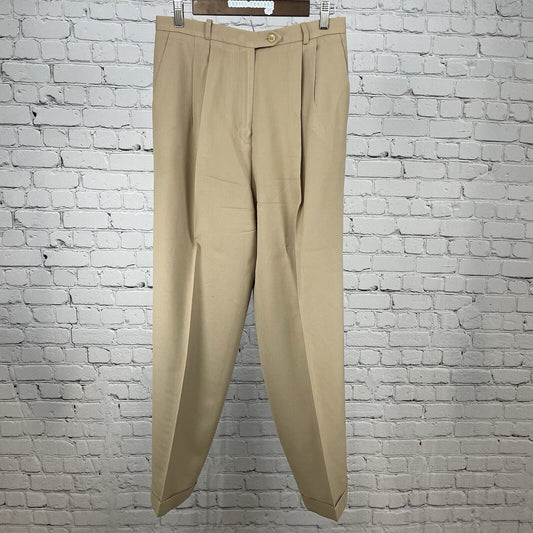 VTG Talbots Tan Wool Dress Pants Pleated High Rise USA Made Size 10 (28x29)