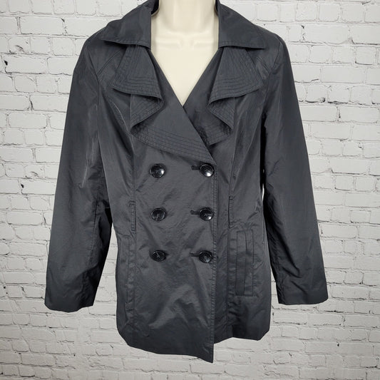 London Fog Black Double Breasted Lightweight Raincoat Jacket Size Medium M