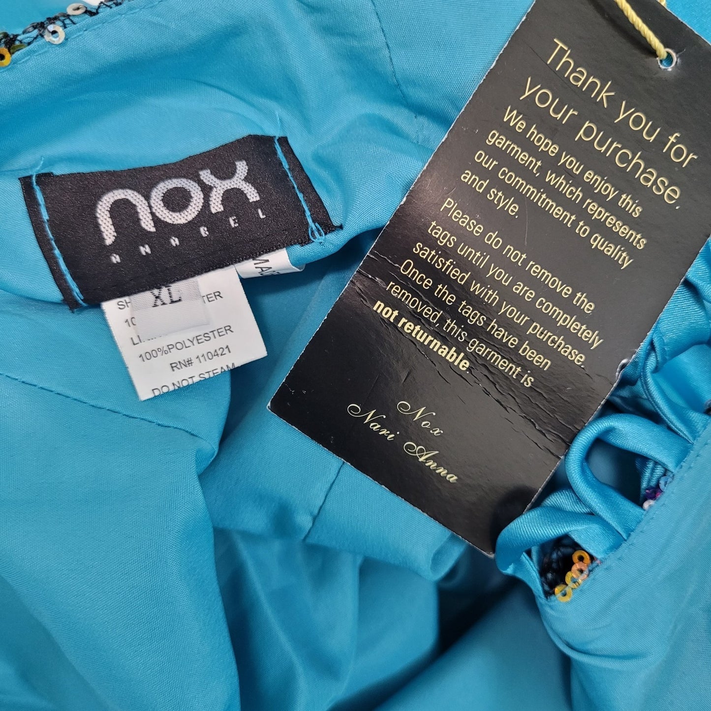 NWT Nox Anabel Blue Lace Up Back Sequin Satin Strapless Mini Dress Size XL