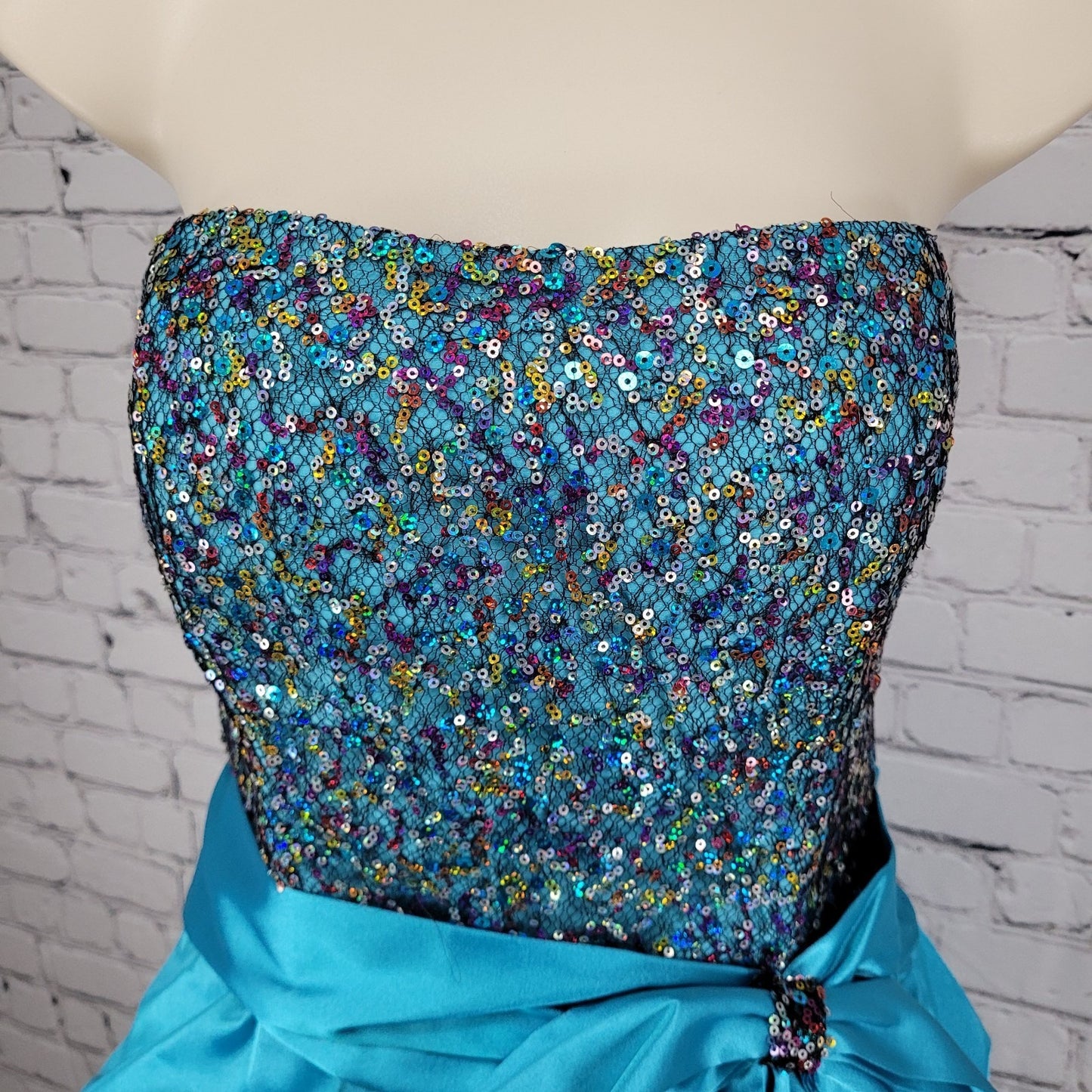 NWT Nox Anabel Blue Lace Up Back Sequin Satin Strapless Mini Dress Size XL