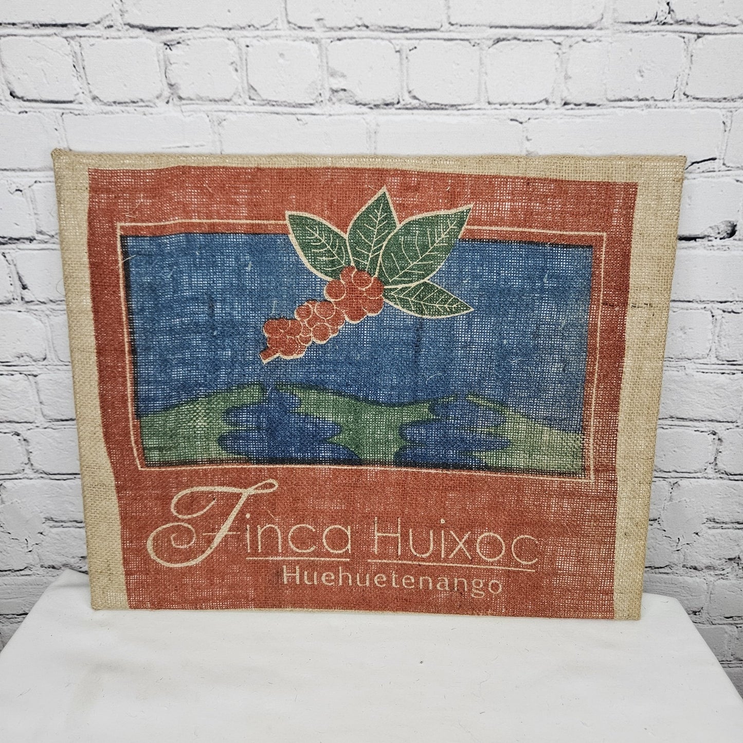 Finca Huixoc Coffee Authentic Burlap Sack Wrapped Canvas Wood Framed Art 16x20