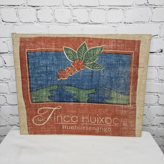Finca Huixoc Coffee Authentic Burlap Sack Wrapped Canvas Wood Framed Art 16x20