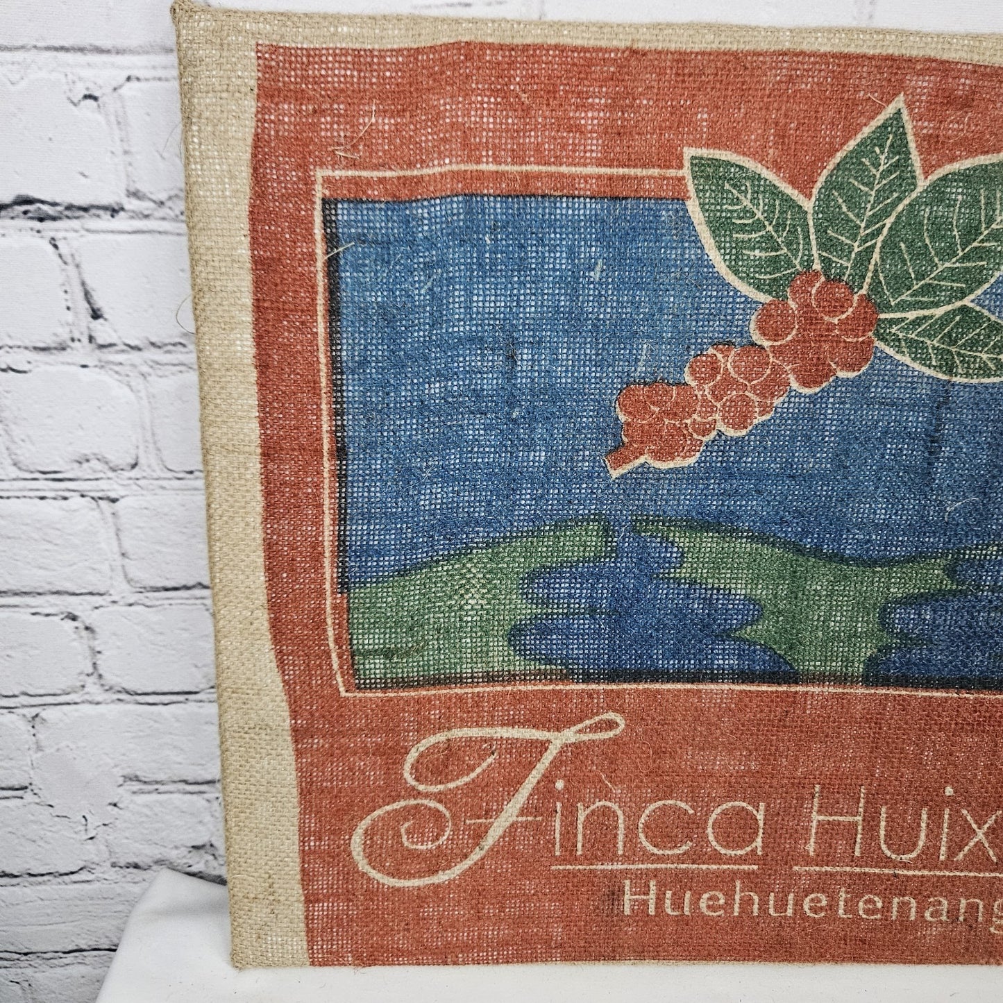 Finca Huixoc Coffee Authentic Burlap Sack Wrapped Canvas Wood Framed Art 16x20