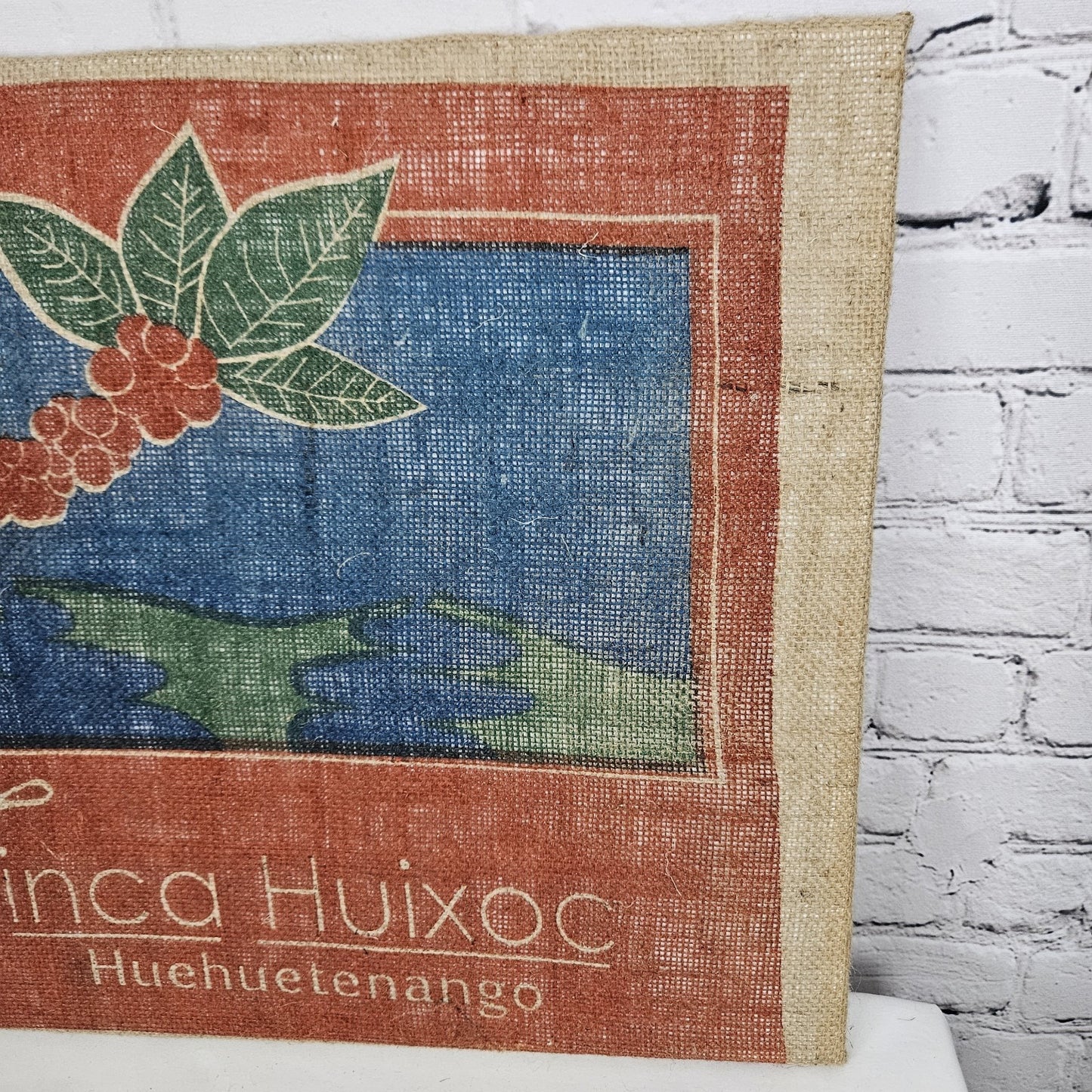 Finca Huixoc Coffee Authentic Burlap Sack Wrapped Canvas Wood Framed Art 16x20