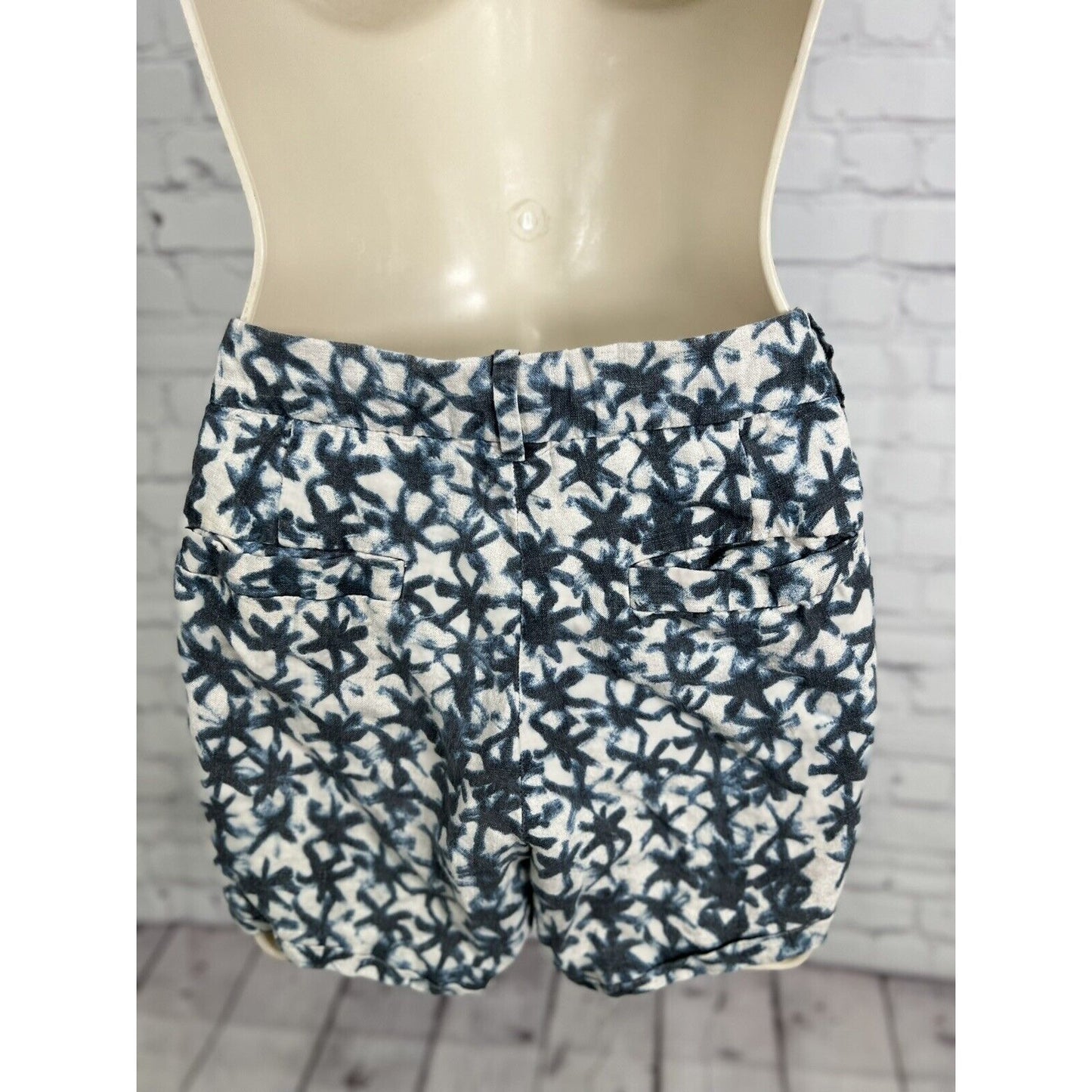 J. Crew Women’s Blue Star Tie Dyed 100% Linen Short Shorts Rolled Cuff Size 2