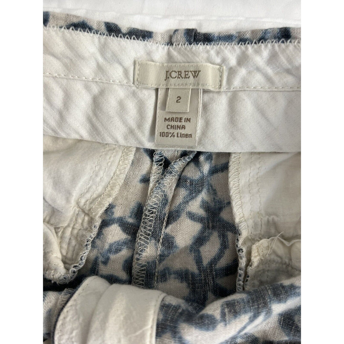 J. Crew Women’s Blue Star Tie Dyed 100% Linen Short Shorts Rolled Cuff Size 2