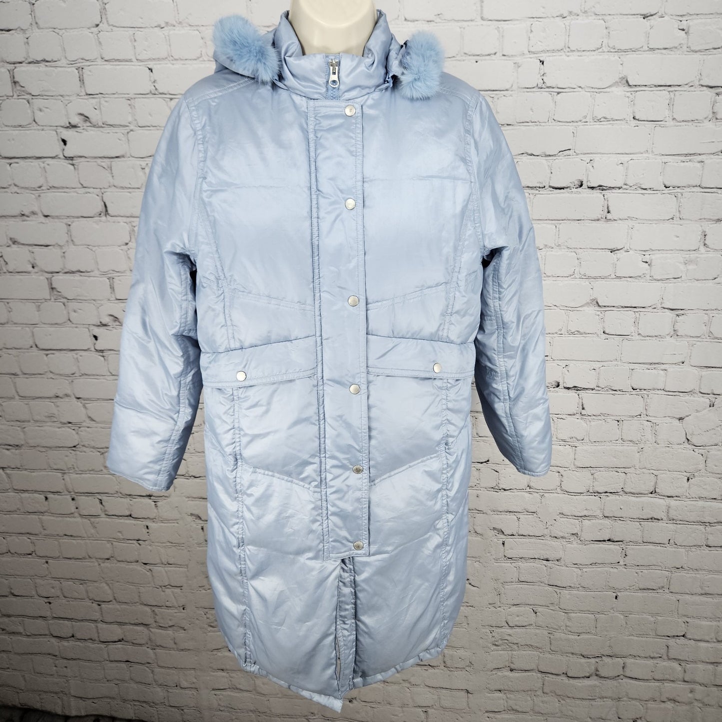 VTG McGregor Blue Rabbit Fur Trim Hood Down Filled Puffer Coat Jacket Parka S