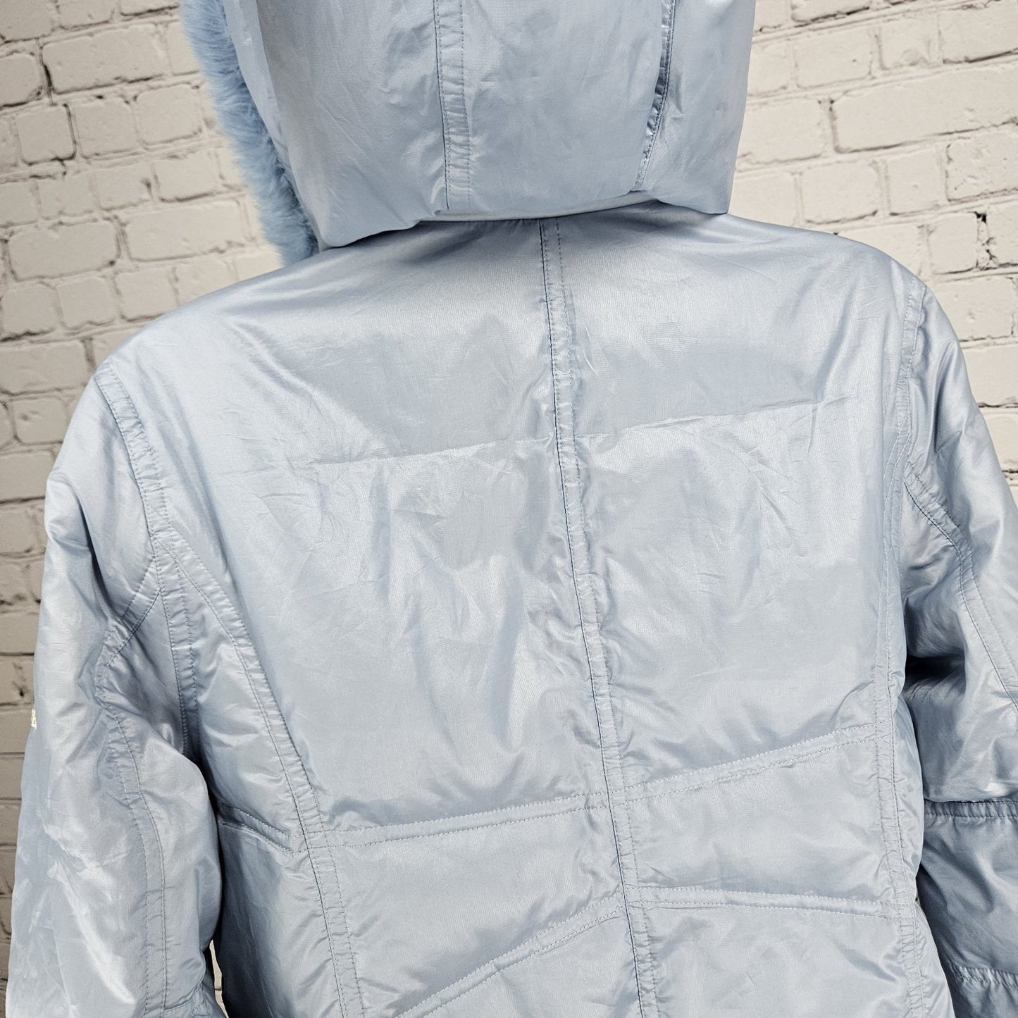 VTG McGregor Blue Rabbit Fur Trim Hood Down Filled Puffer Coat Jacket Parka S