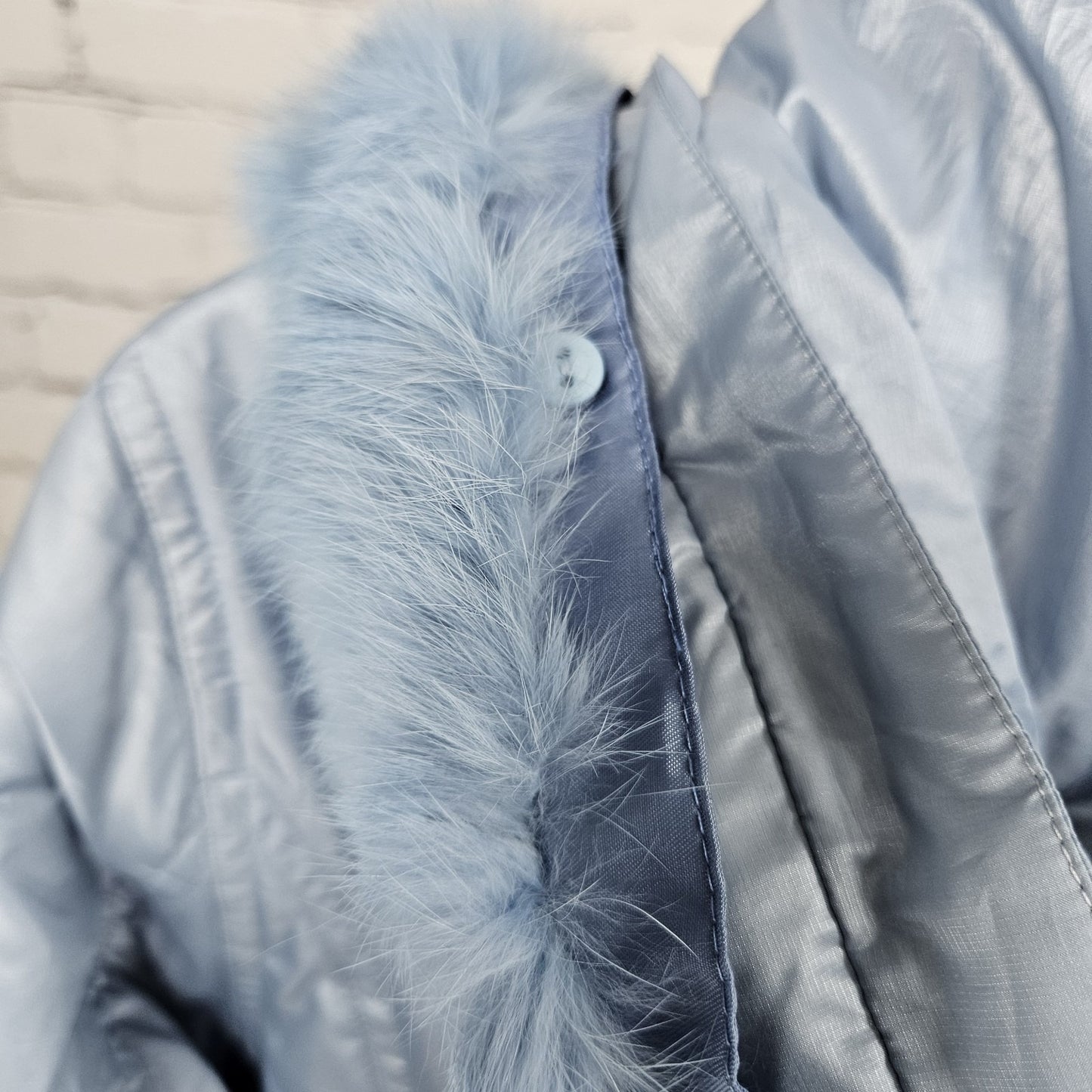 VTG McGregor Blue Rabbit Fur Trim Hood Down Filled Puffer Coat Jacket Parka S