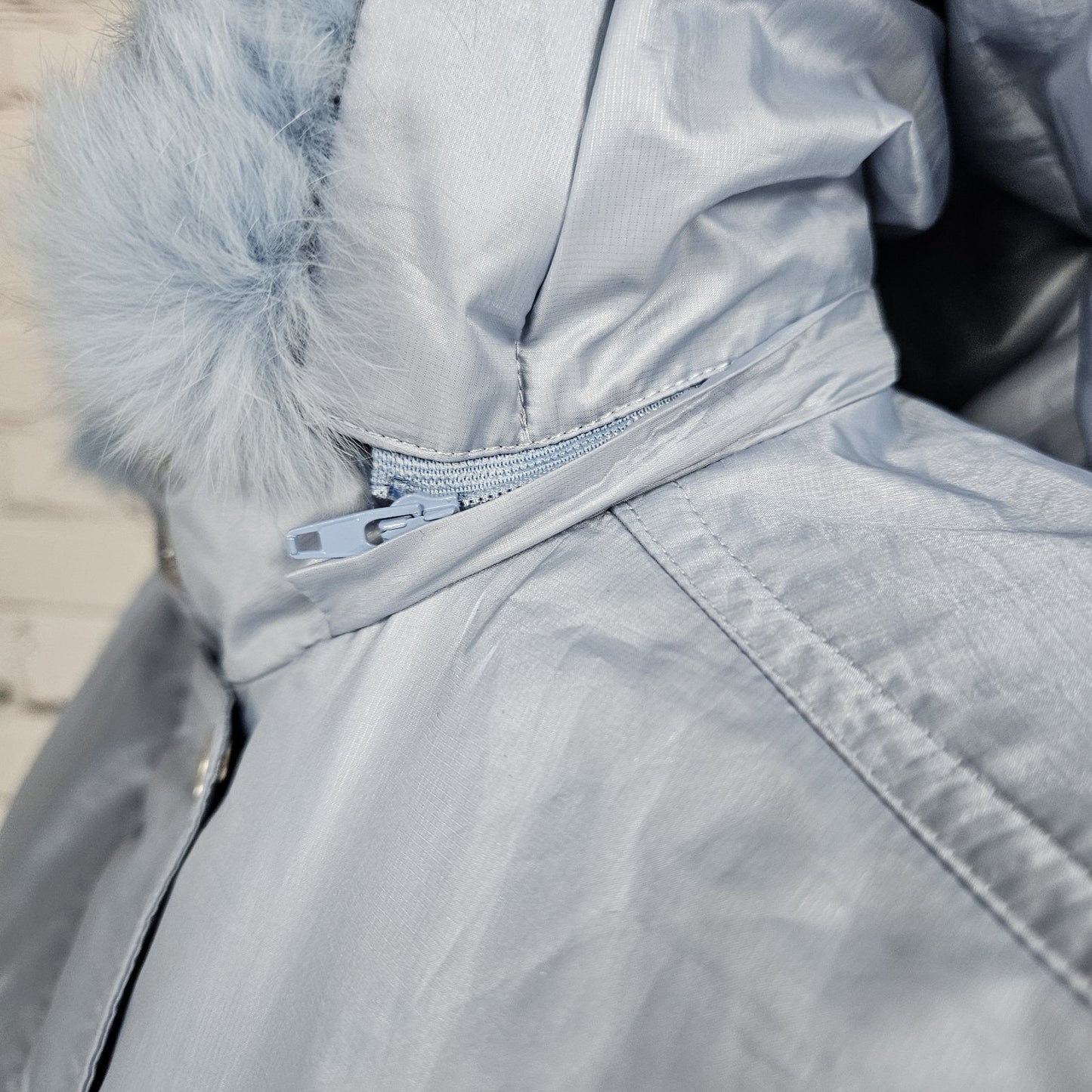 VTG McGregor Blue Rabbit Fur Trim Hood Down Filled Puffer Coat Jacket Parka S