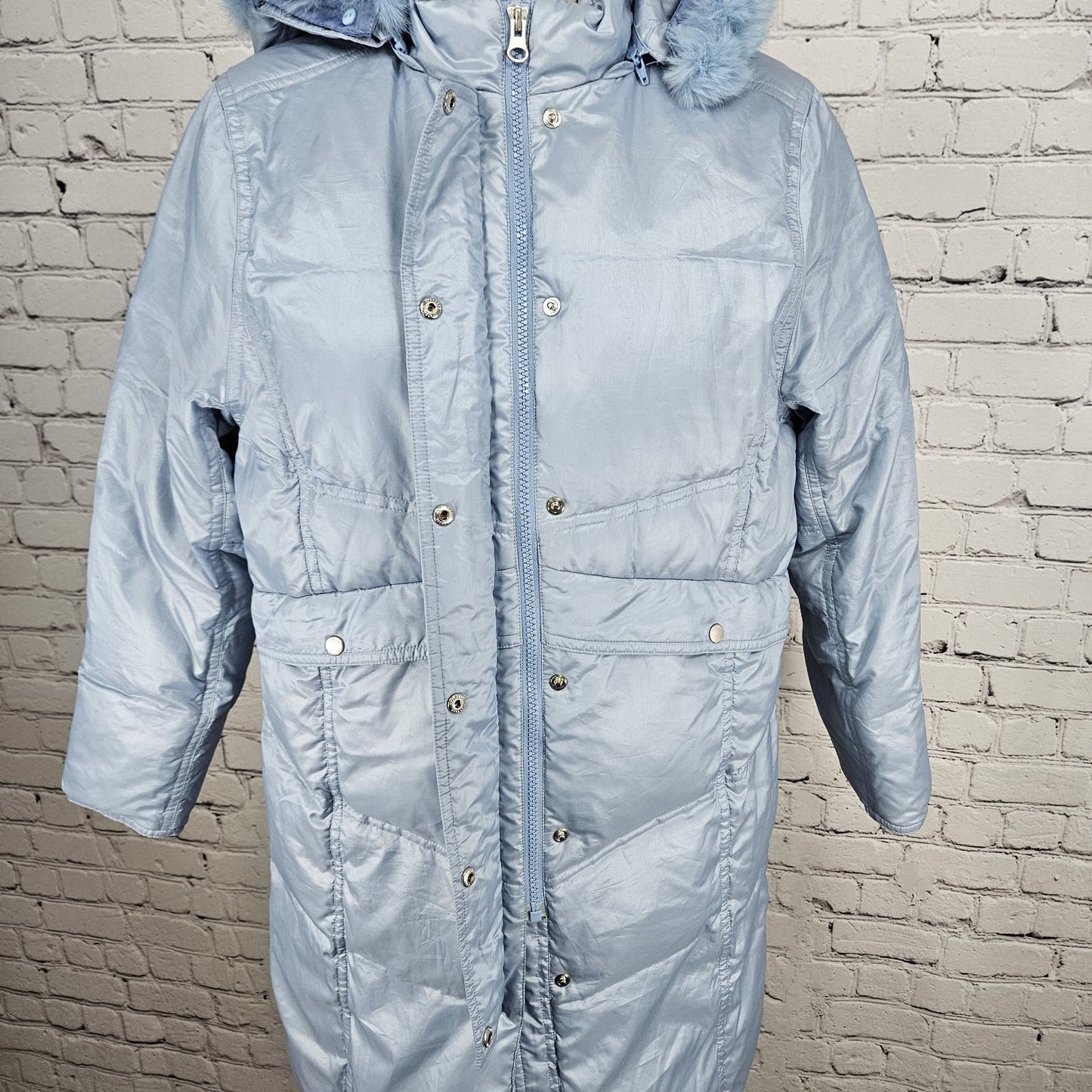 VTG McGregor Blue Rabbit Fur Trim Hood Down Filled Puffer Coat Jacket Parka S